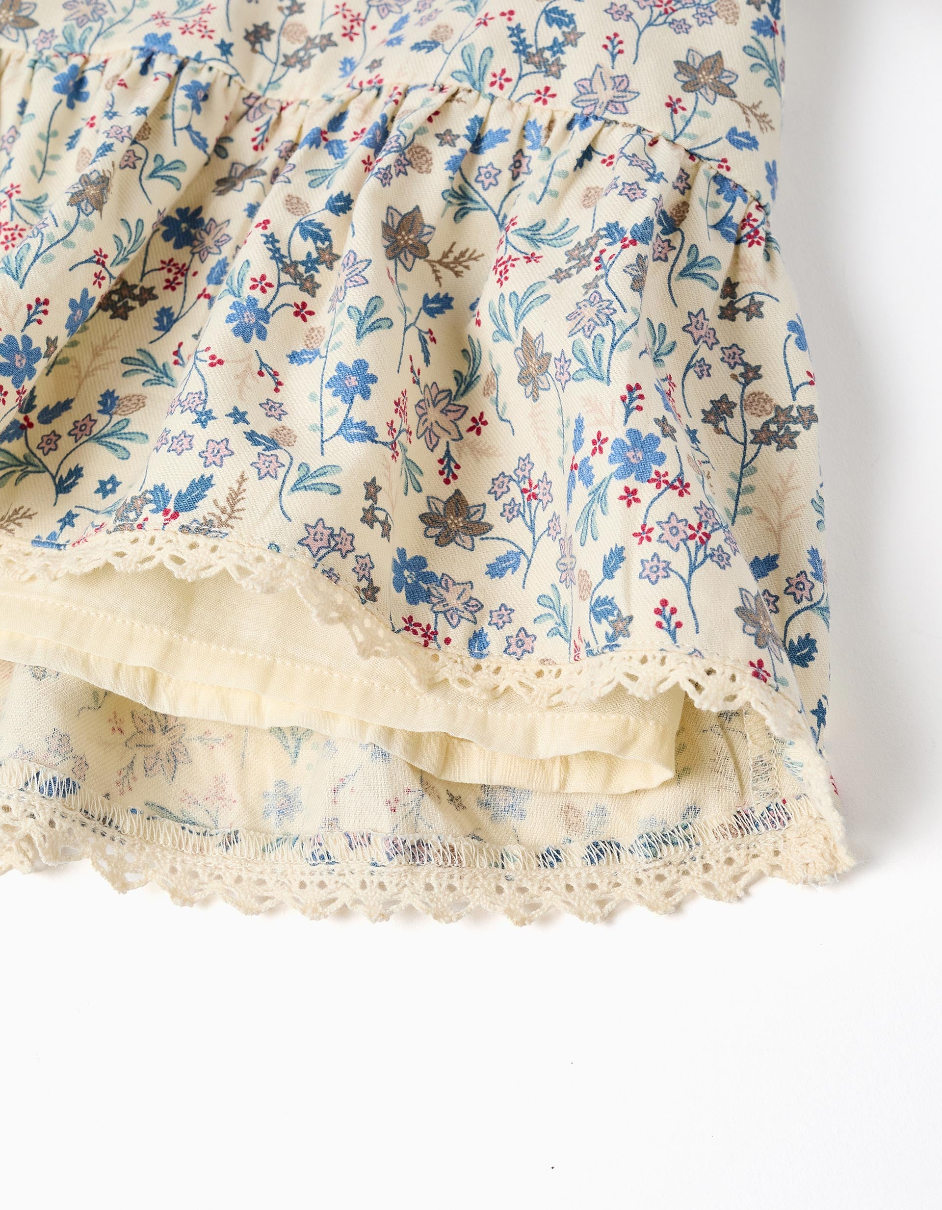 Cotton dress with floral pattern and embroidery B&S for baby girls, beige