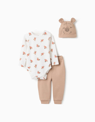 Ensemble 3 Pièces Winnie L'Ourson pour Nouveau-Né, Blanc/Beige