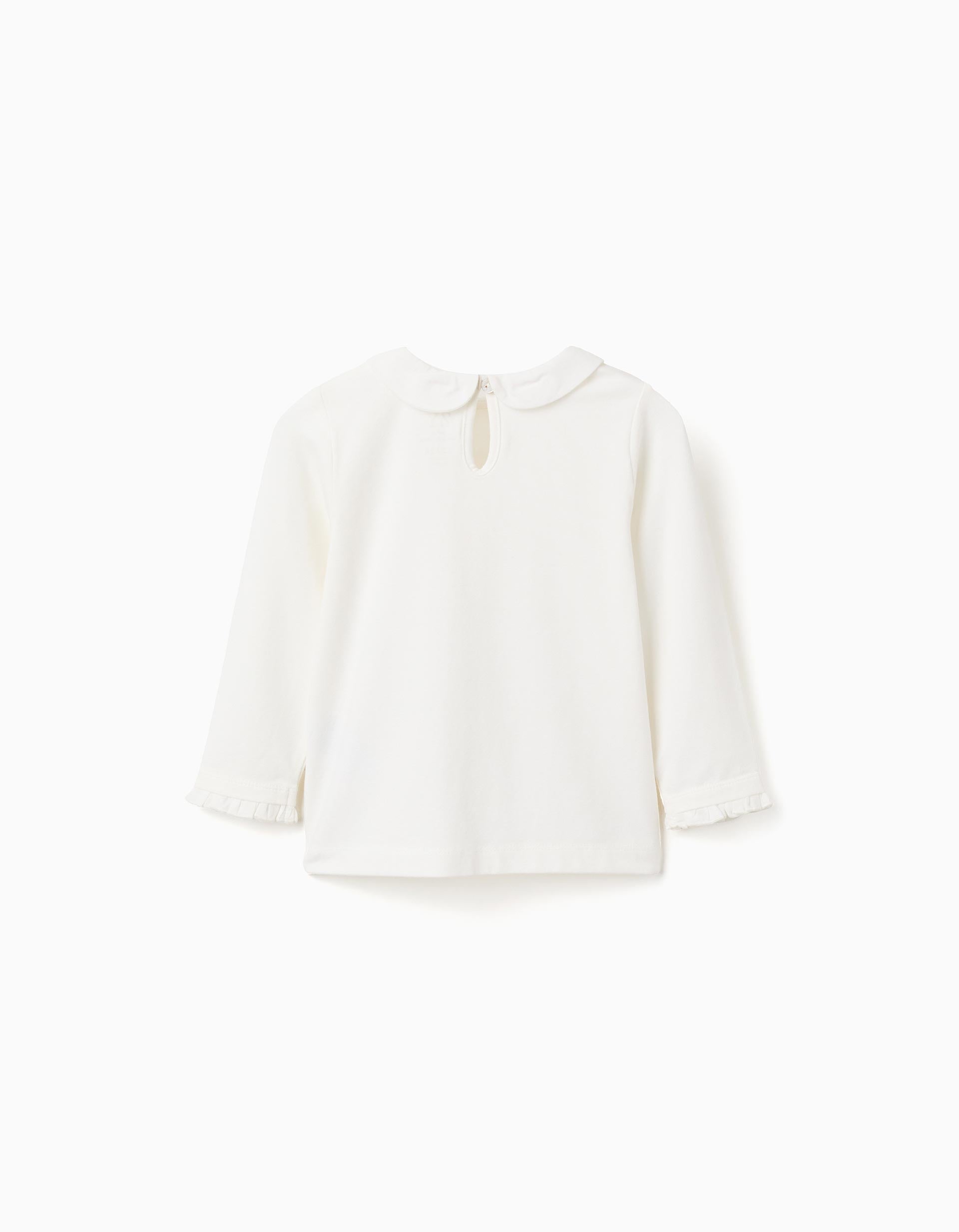 T-shirt de manga comprida com plissado e folhos para bebé menina, branco