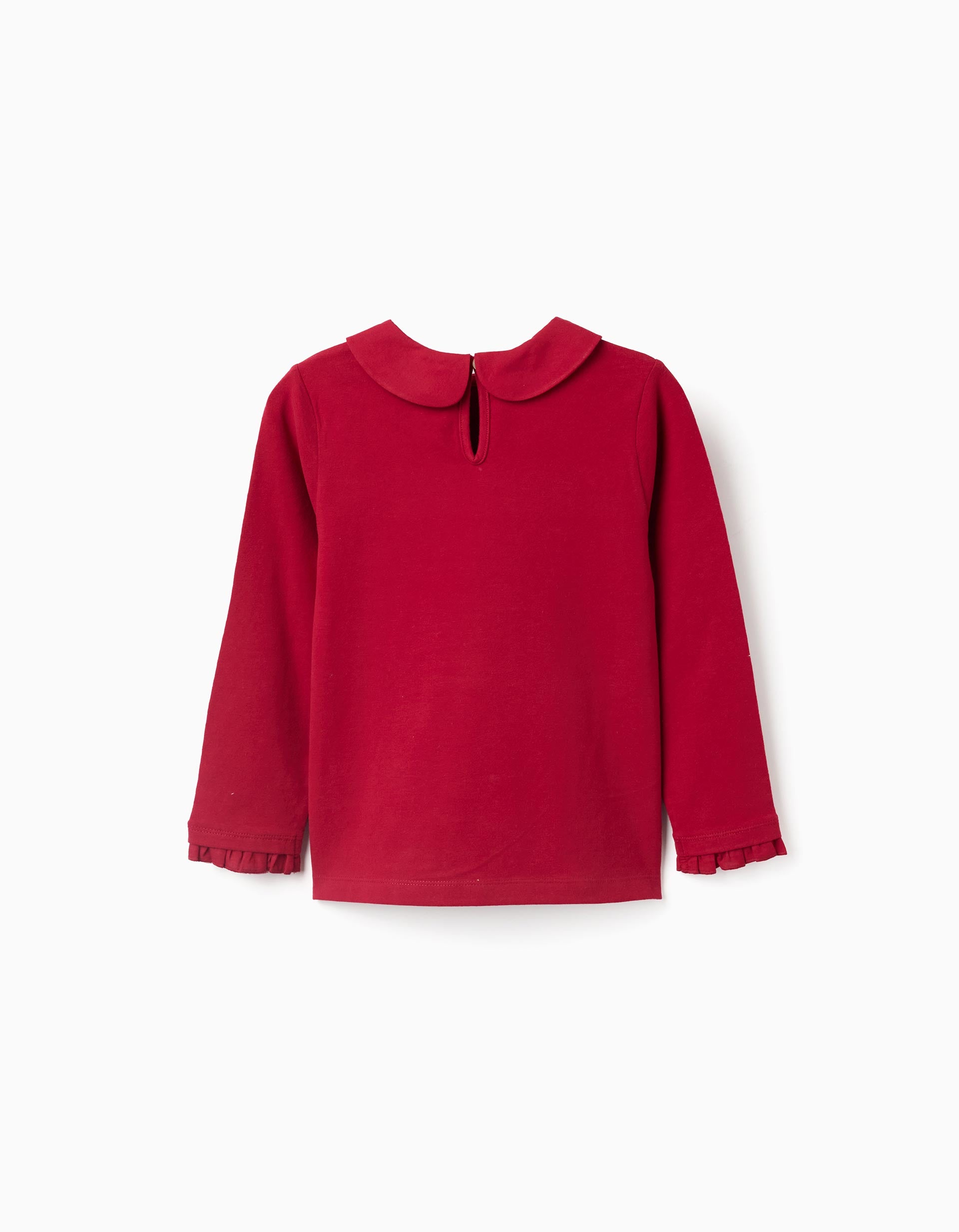 Long sleeve T-shirt with pleats and ruffles for girls, red