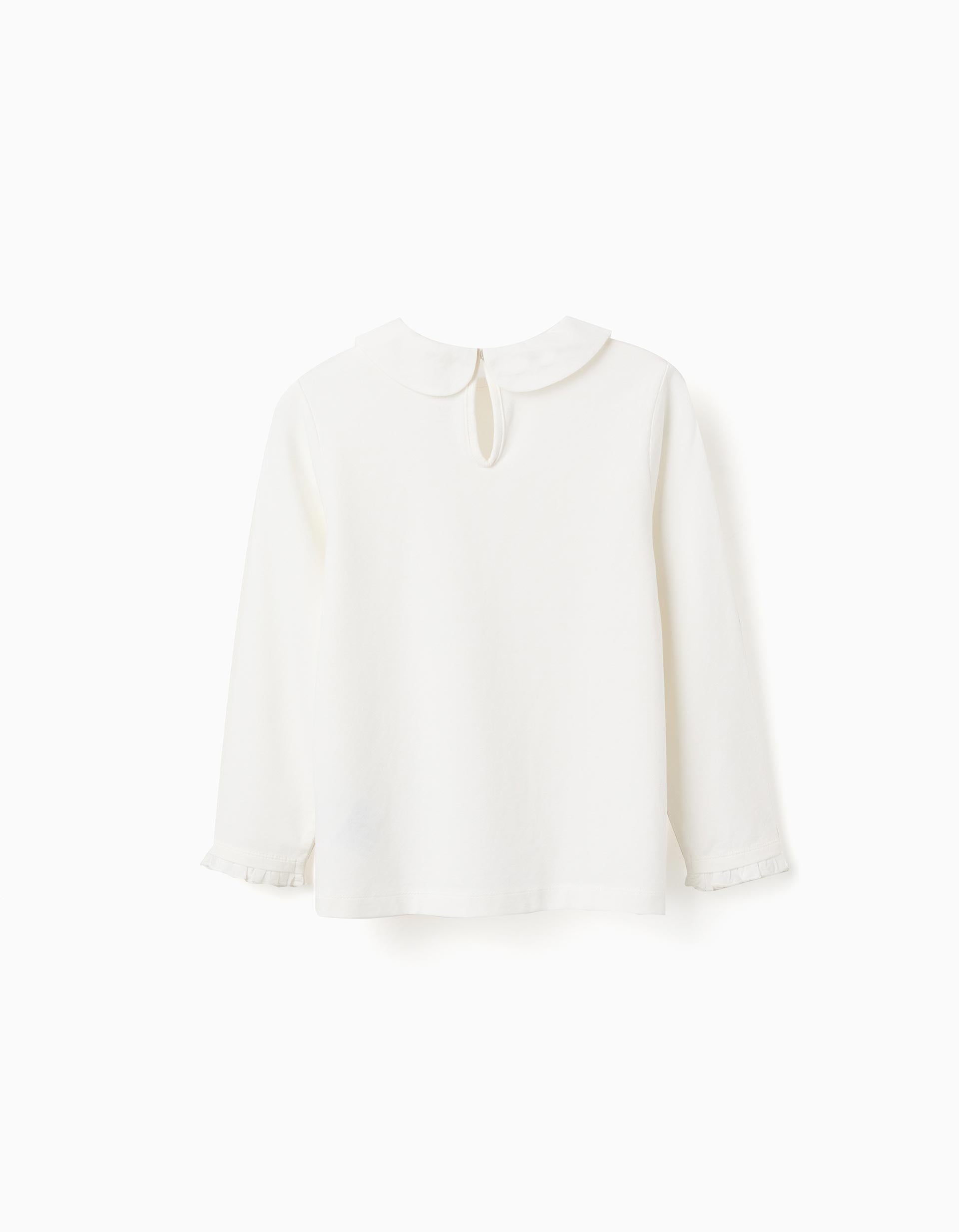 T-shirt de manga comprida com plissado e folhos para menina, branco