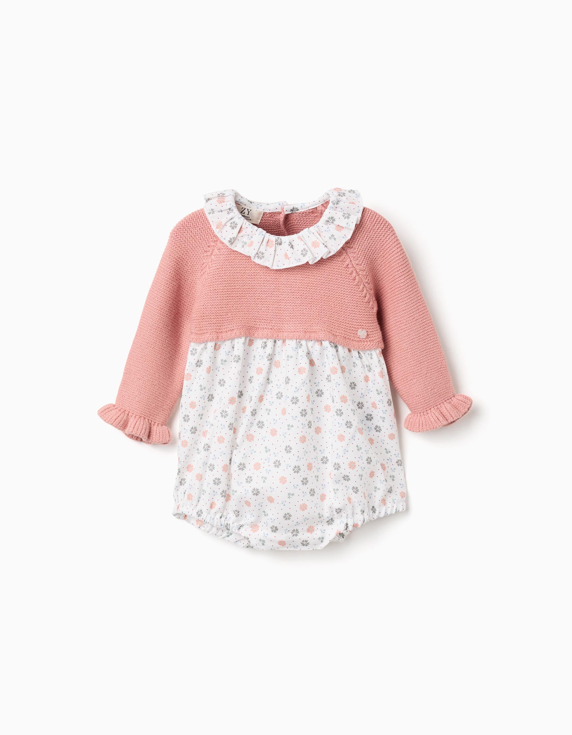 Macacão combinado com padrão floral para recém-nascida, rosa/branco