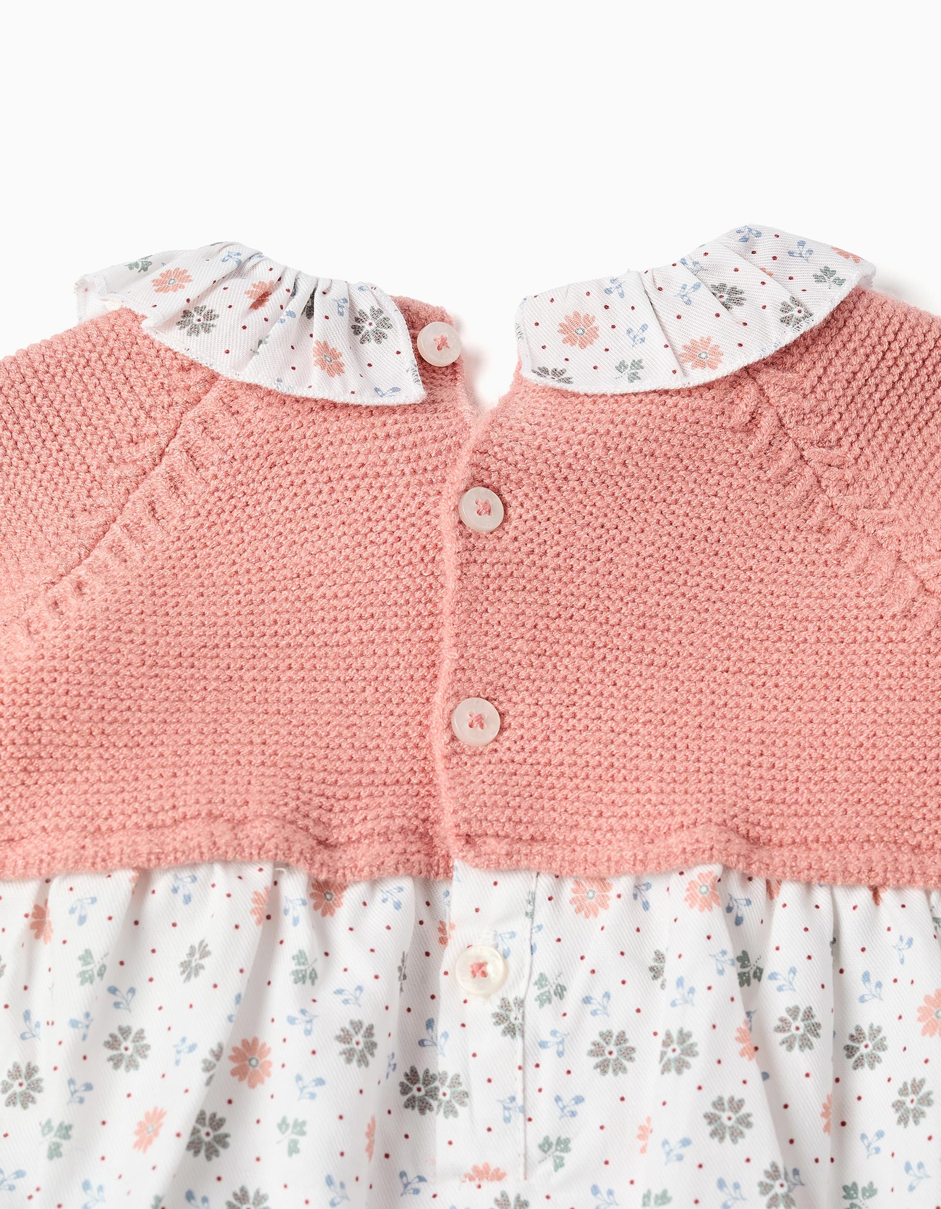 Macacão combinado com padrão floral para recém-nascida, rosa/branco