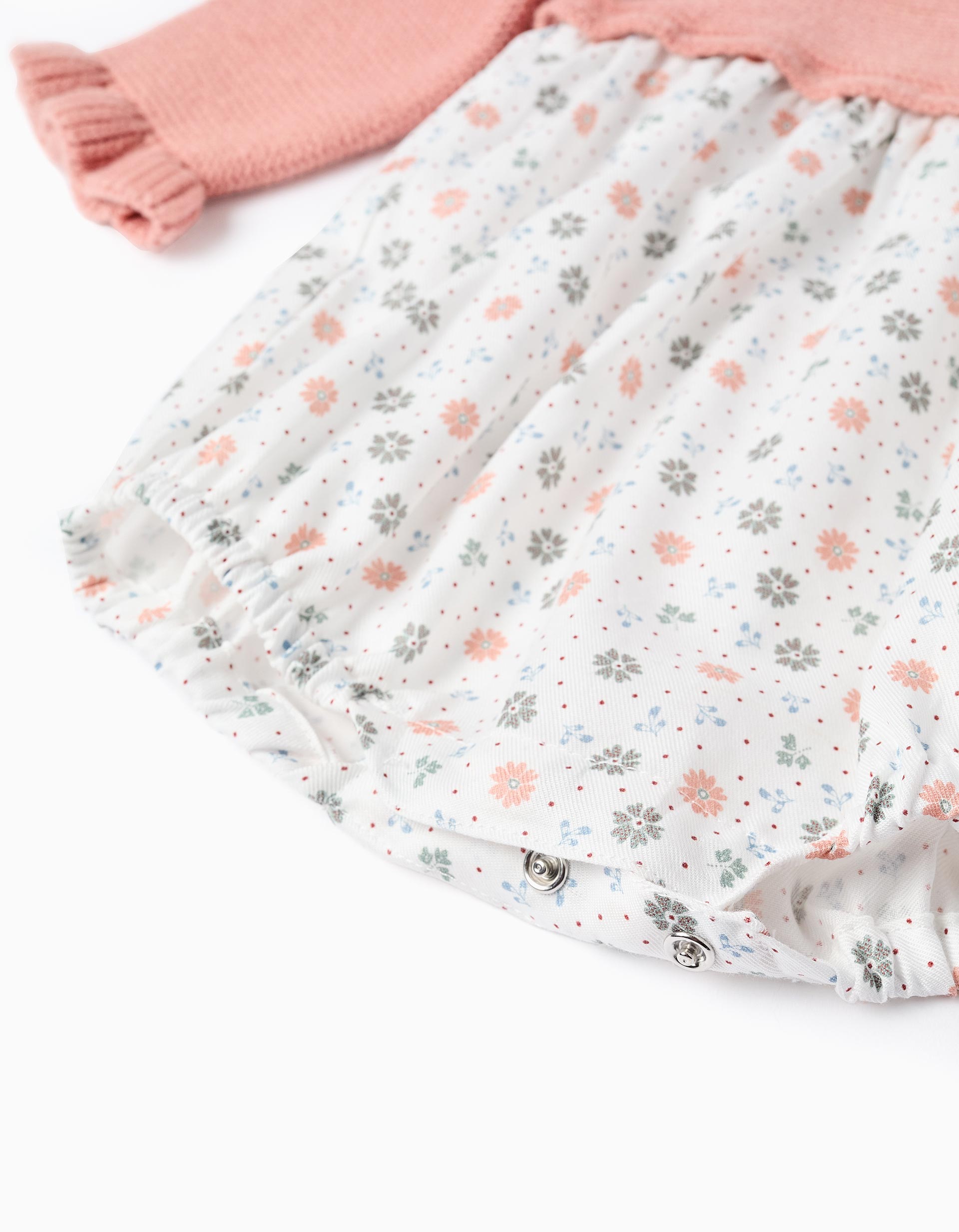 Macacão combinado com padrão floral para recém-nascida, rosa/branco