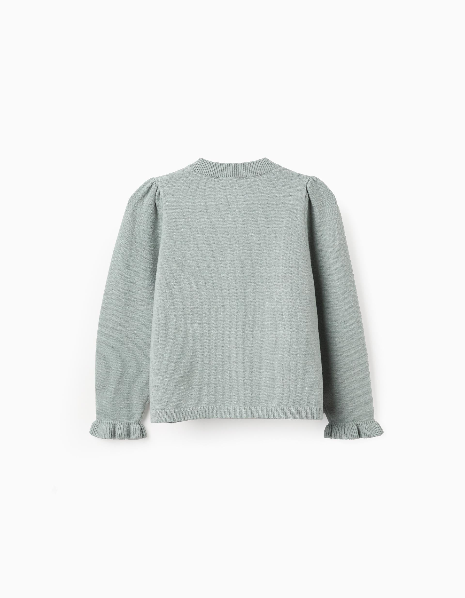Cardigan with embroidery and ruffles B&S for girls, light green