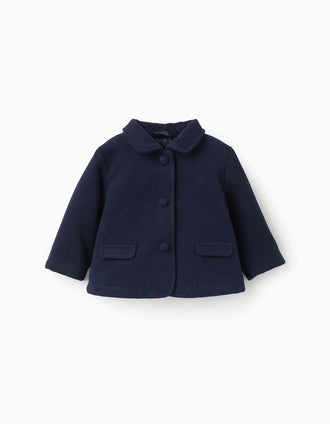 Manteau à effet laine avec boutons décoratifs pour nouveau-née, bleu foncé