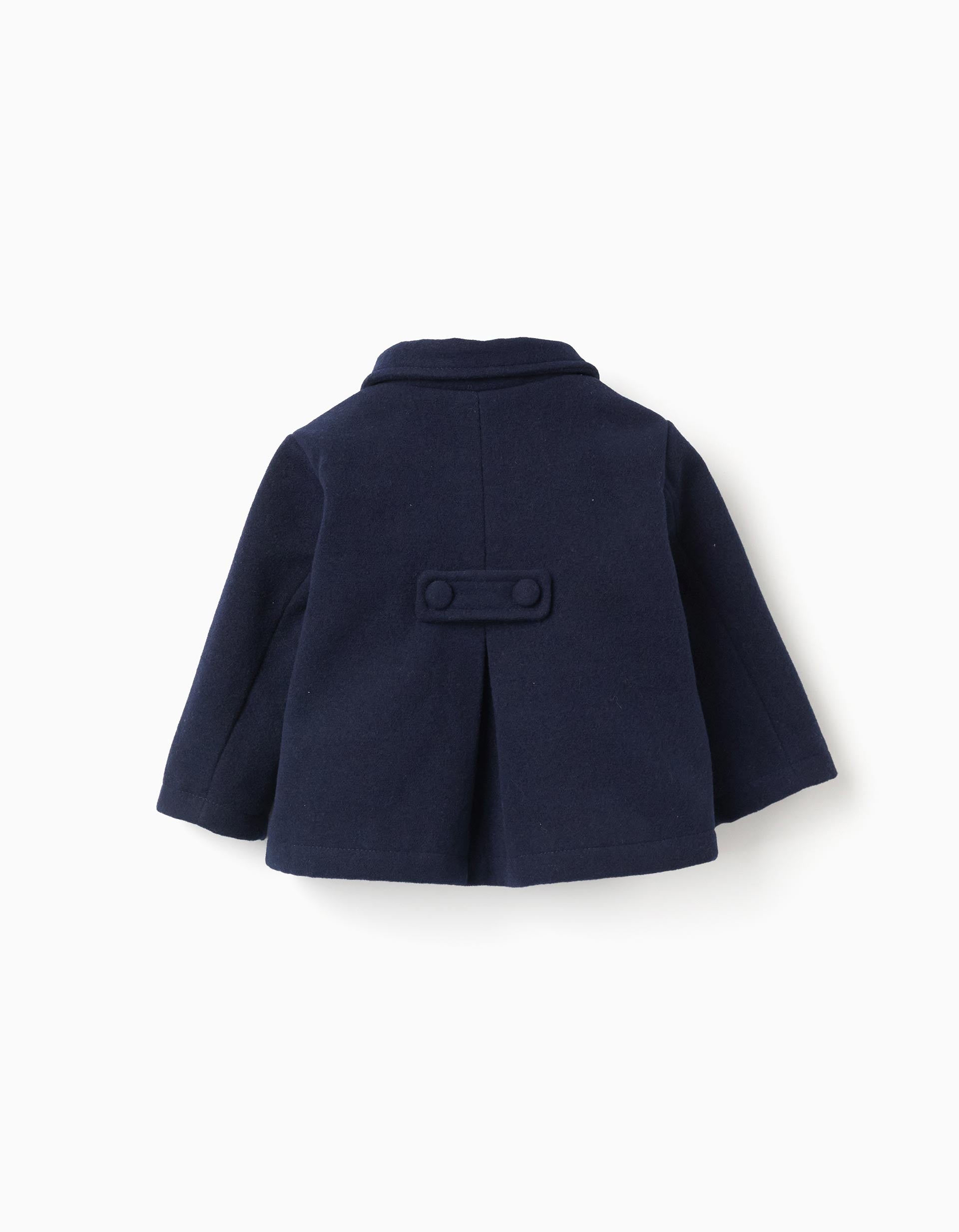 Wool effect coat with decorative buttons for newborn girls, dark blue
