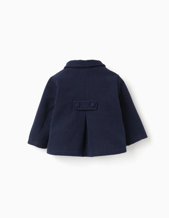 Manteau à effet laine avec boutons décoratifs pour nouveau-née, bleu foncé
