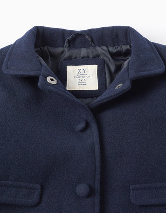 Manteau à effet laine avec boutons décoratifs pour nouveau-née, bleu foncé