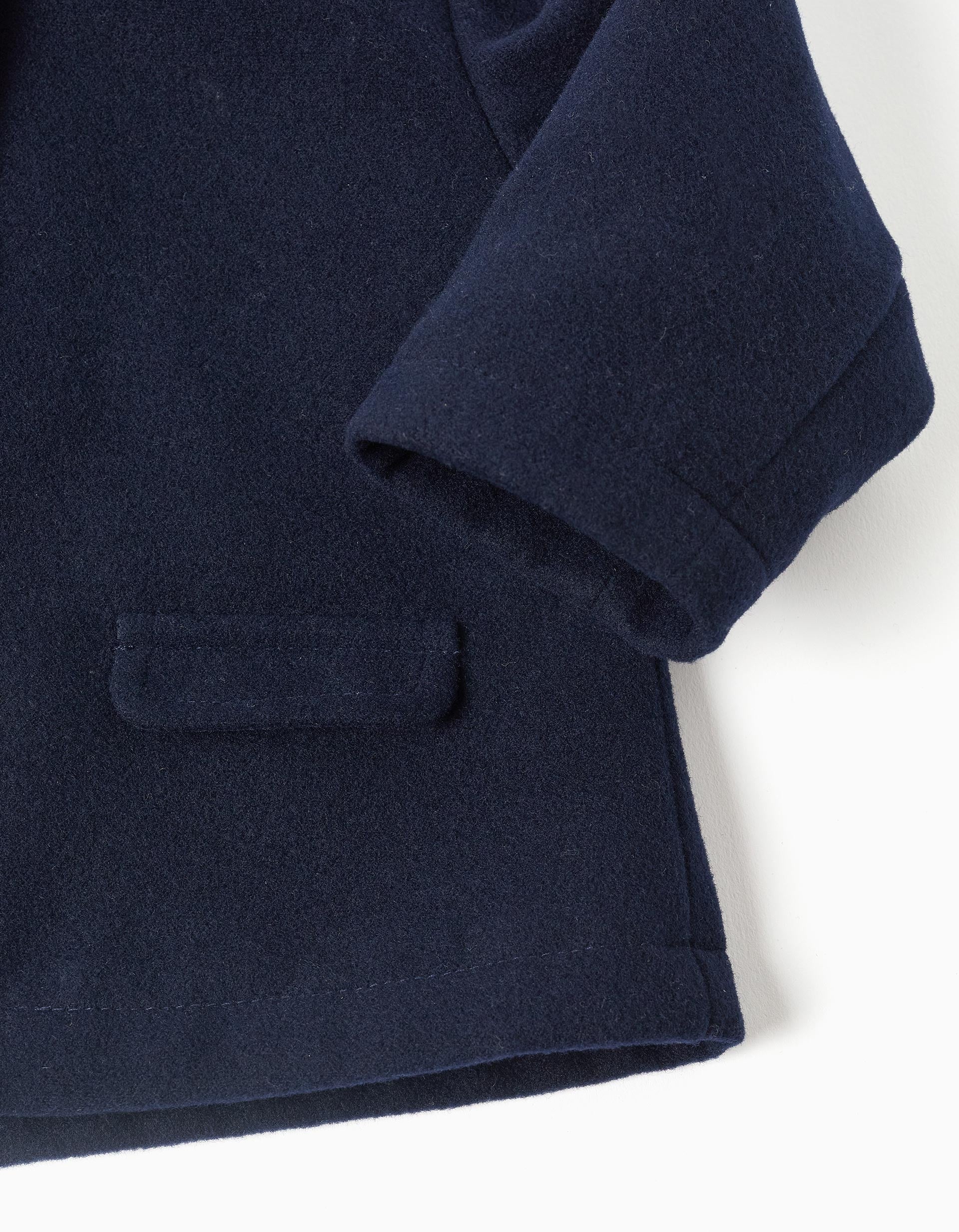 Wool effect coat with decorative buttons for newborn girls, dark blue