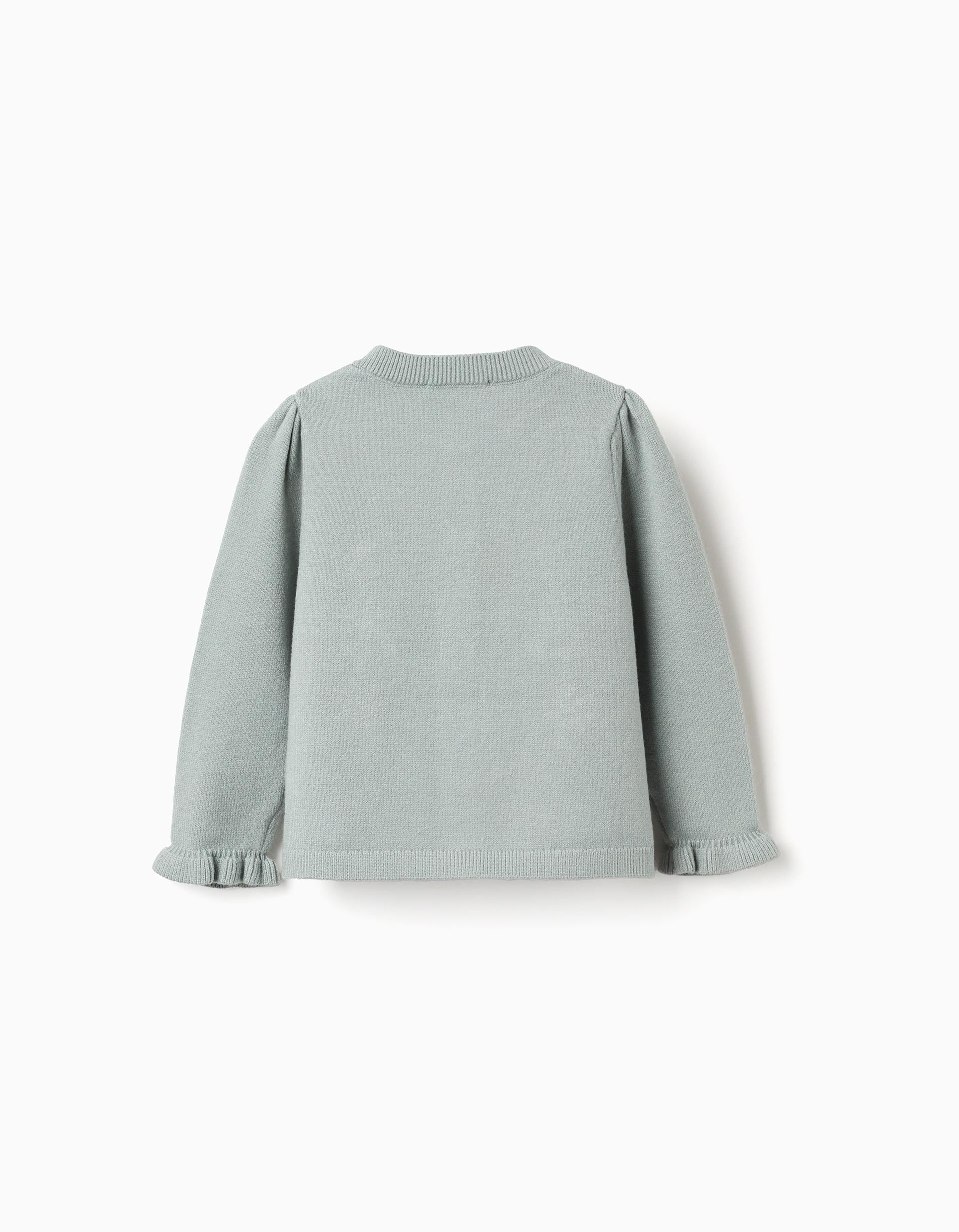 Cardigan with embroidery and ruffles B&S for baby girls, light green