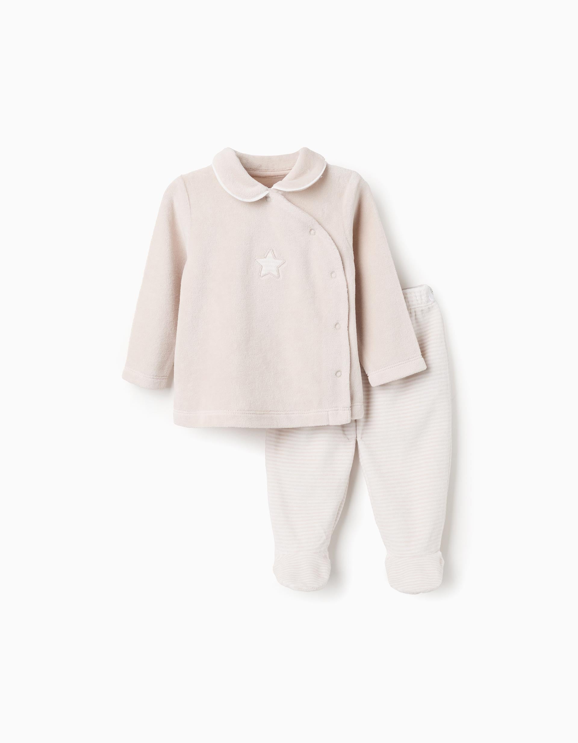 Sudadera + Pantalón de Terciopelo para Recién Nacido 'Star', Blanco/Beige