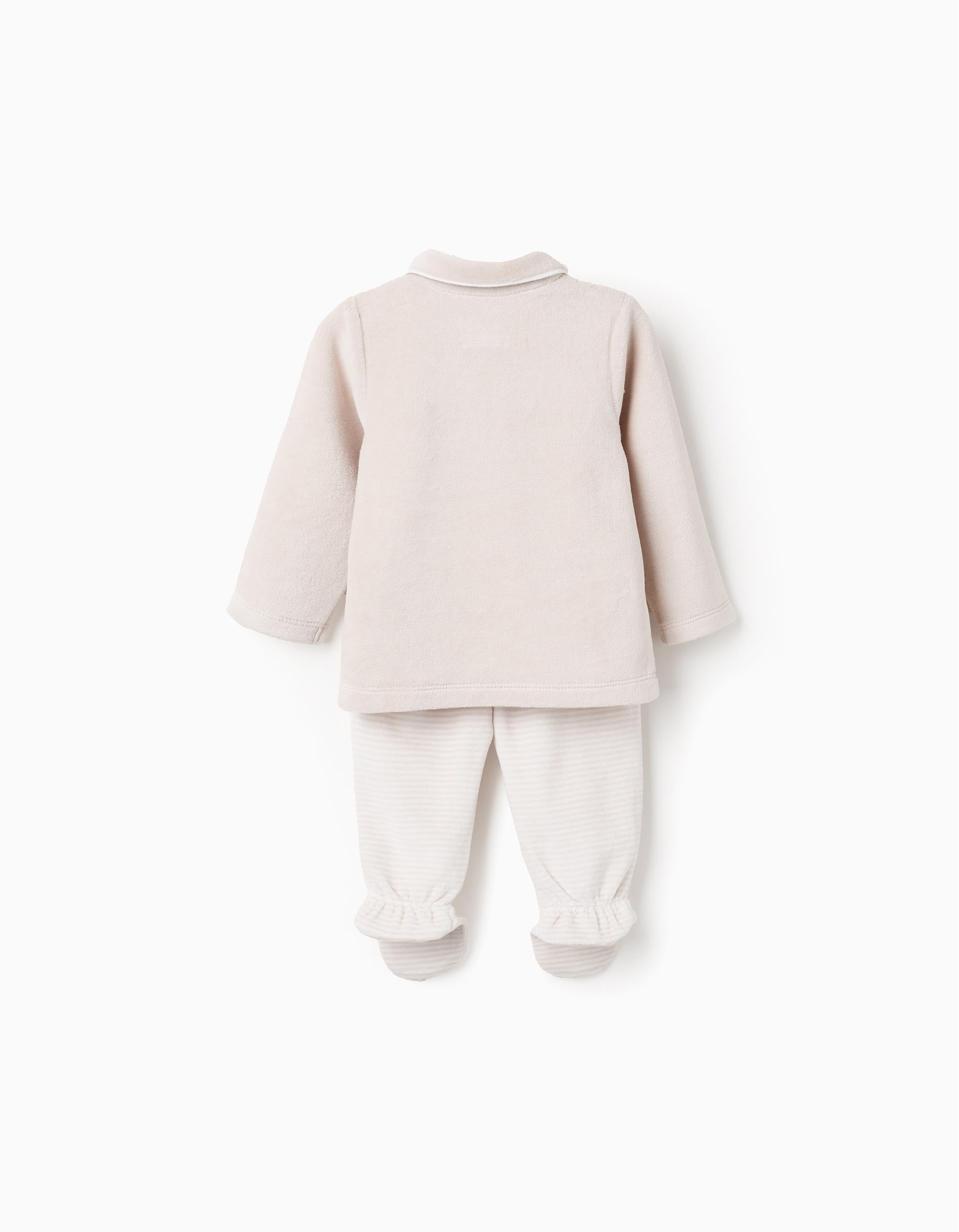 Sudadera + Pantalón de Terciopelo para Recién Nacido 'Star', Blanco/Beige