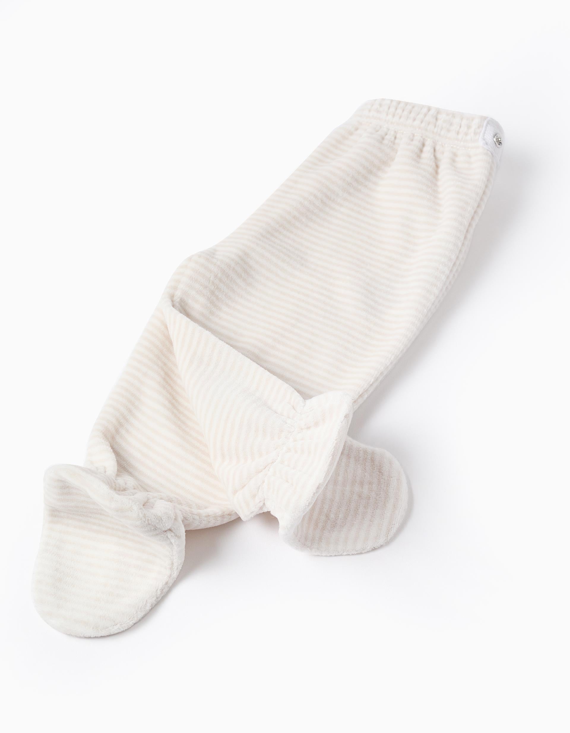 Sudadera + Pantalón de Terciopelo para Recién Nacido 'Star', Blanco/Beige