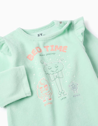 'Emotions' glow-in-the-dark velvet pyjama for baby girls, light green