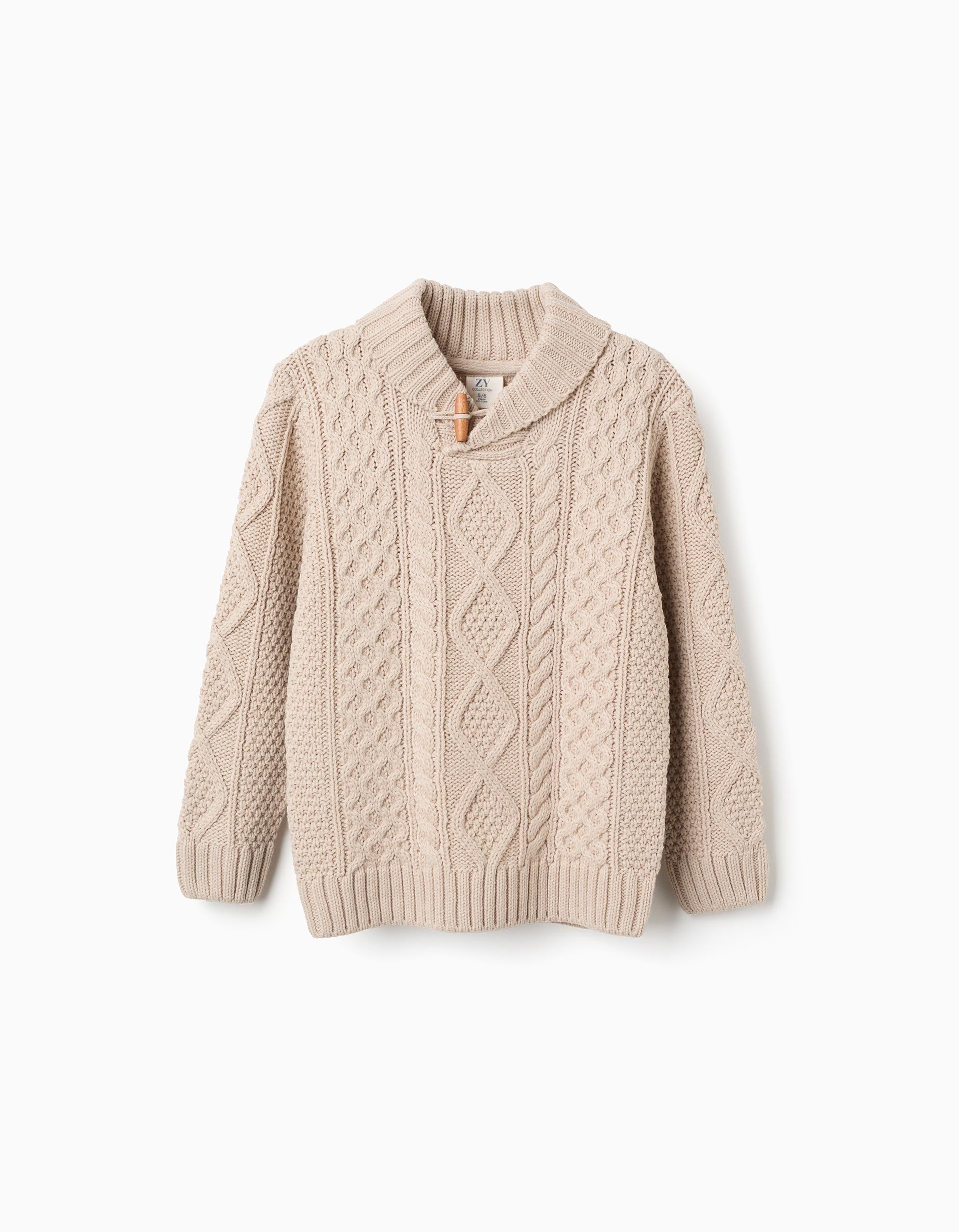 Thick cable knit jumper for boys, beige