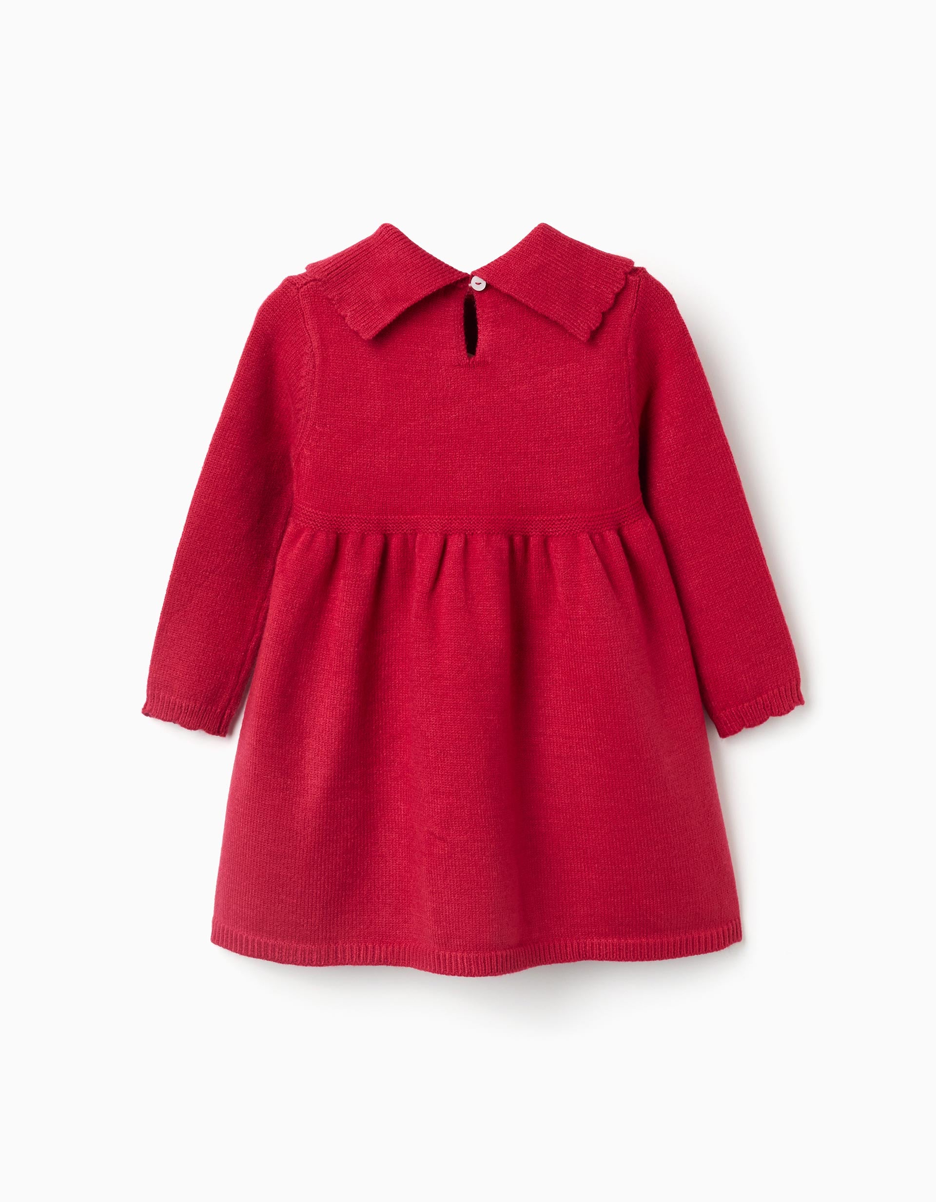 Knitted dress with bow collar for baby girls, red