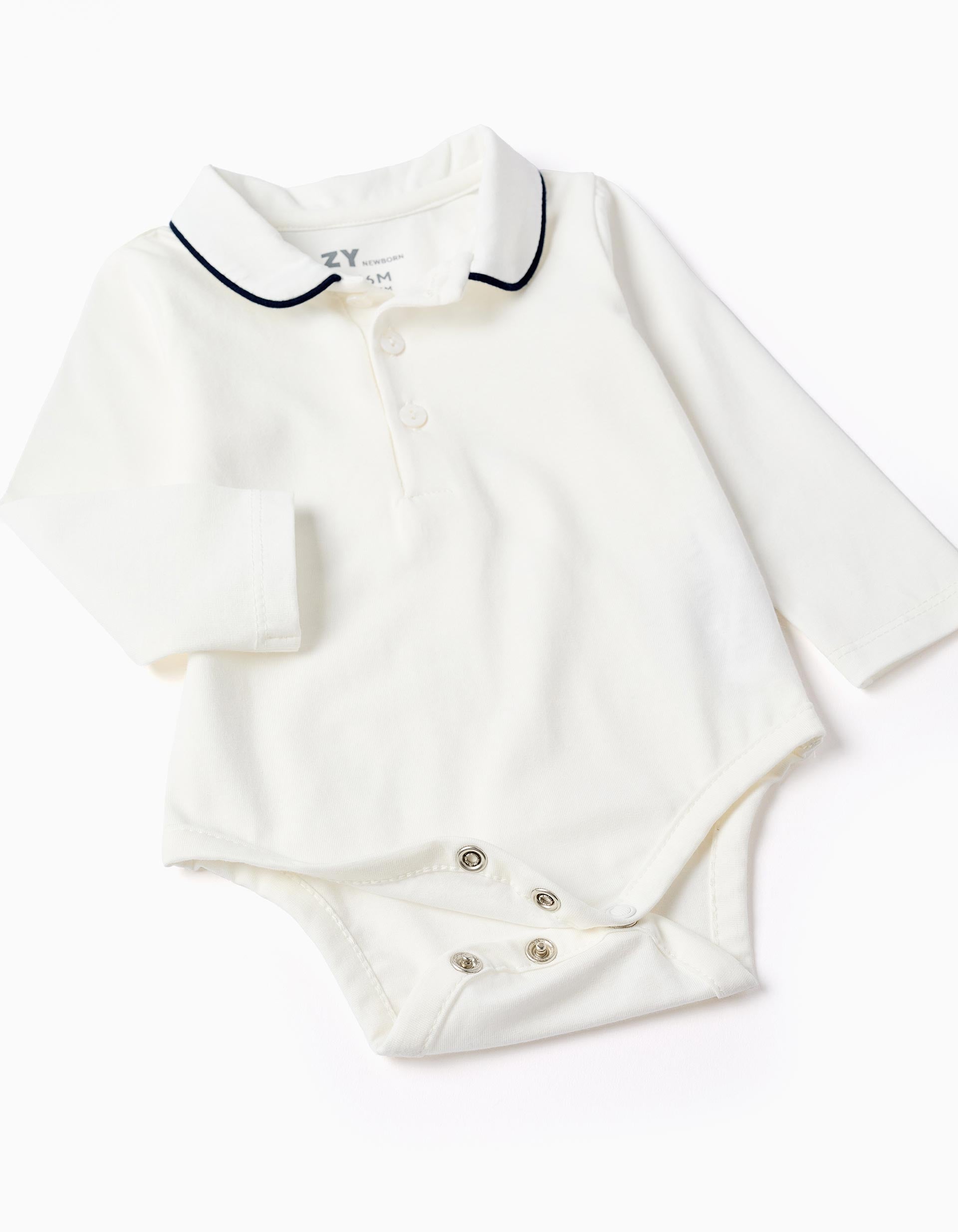 Set of body + corduroy jumpsuit for newborn boys, white/dark blue