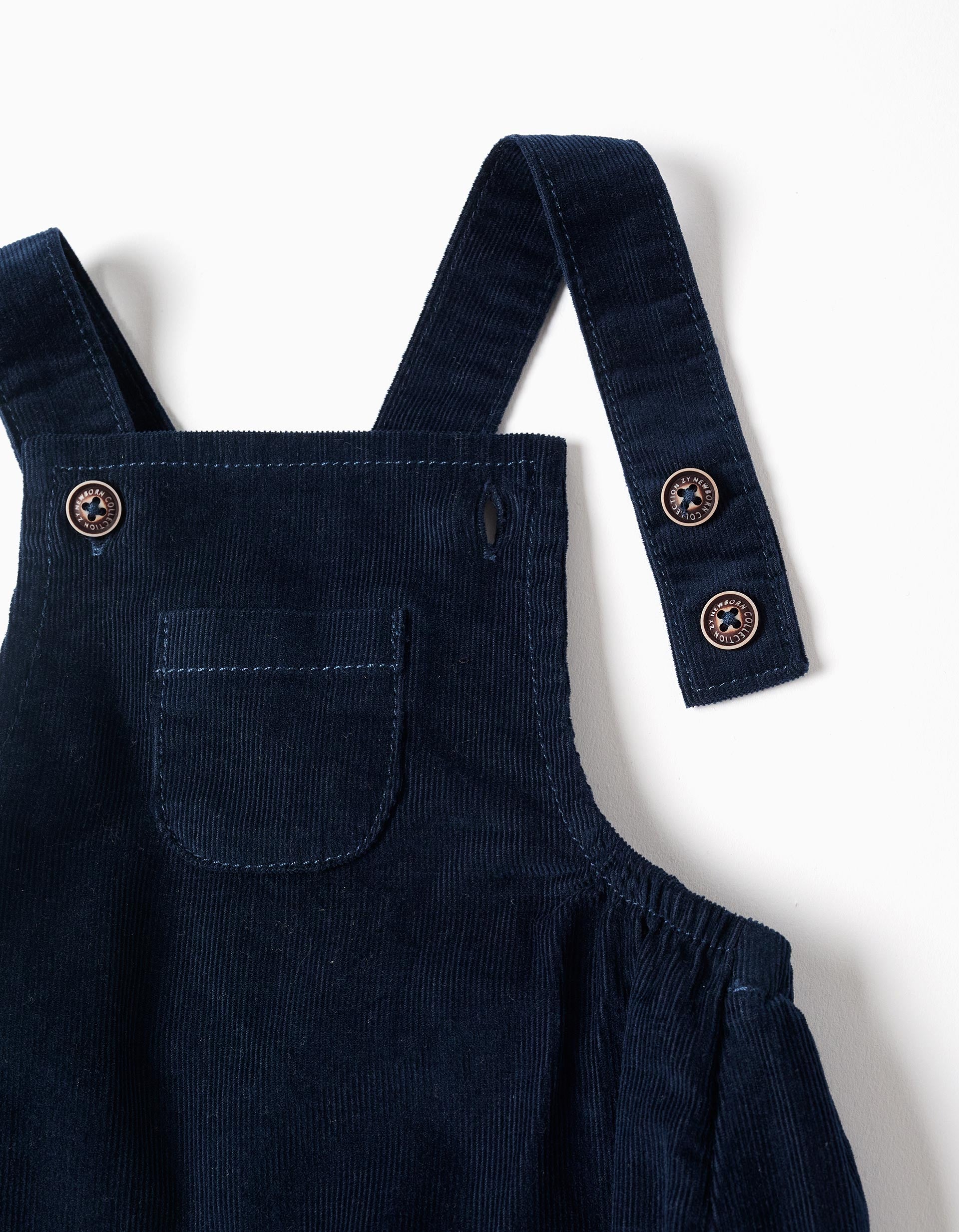 Set of body + corduroy jumpsuit for newborn boys, white/dark blue