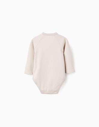 4 bodies cruzados lisos/estampados para recién nacido y bebé, blanco/beige