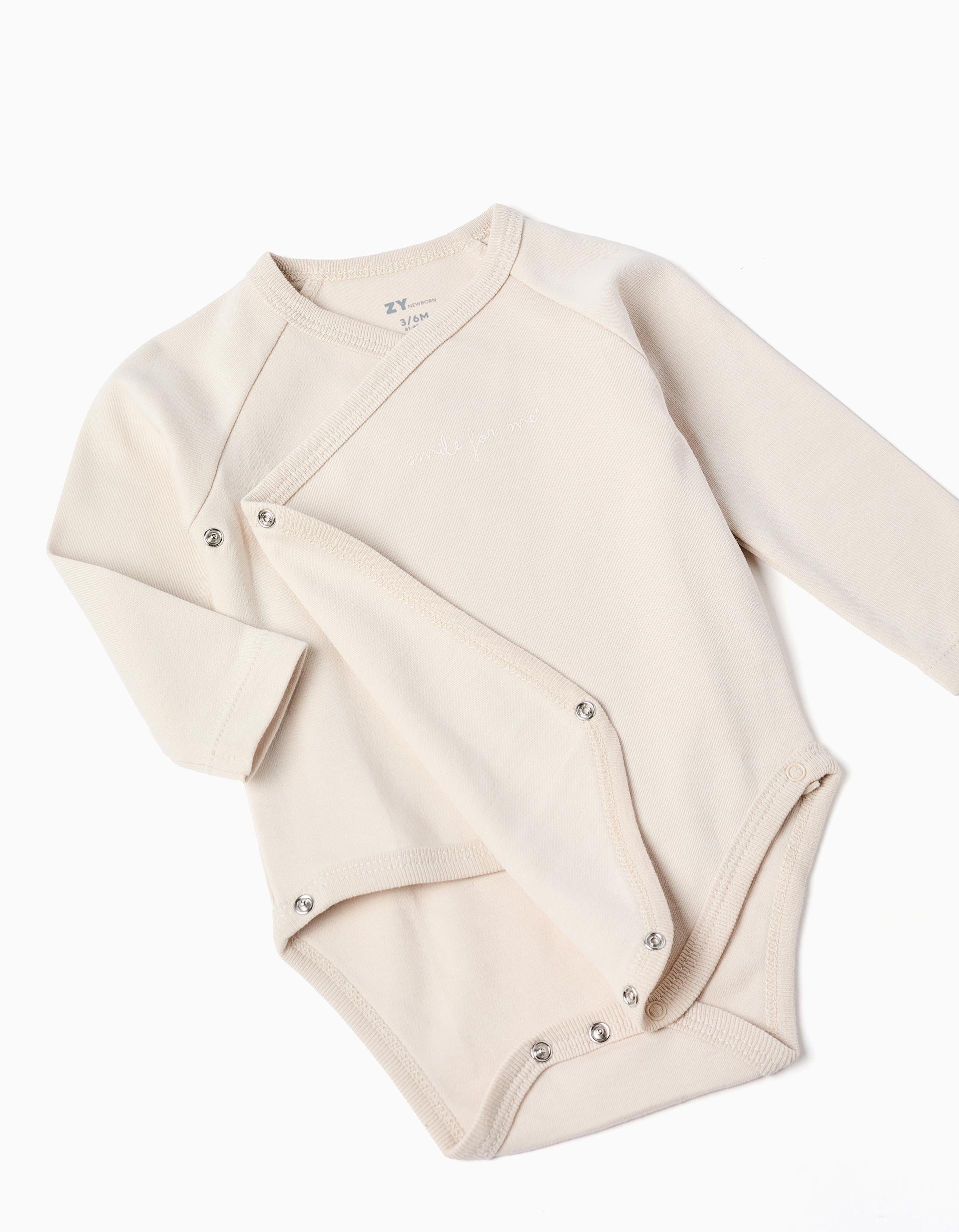 Pack 4 bodies croisés unis/imprimés pour nouveau-né et bébé, blanc/beige