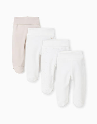4 pantalones con pies de algodón para recién nacido y bebé, multicolor