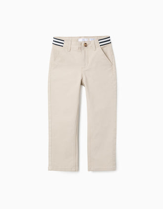 Pantalon Chino en Sergé avec Taille Rayée pour Garçon, Beige
