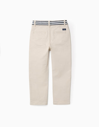 Pantalon Chino en Sergé avec Taille Rayée pour Garçon, Beige
