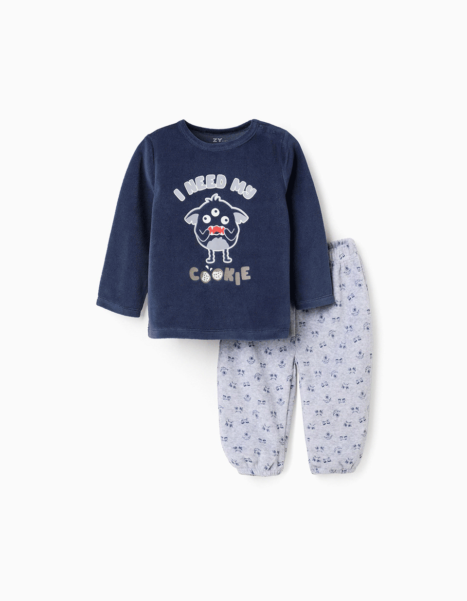 'Emotions' glow-in-the-dark velvet pyjama for baby boys, blue/grey