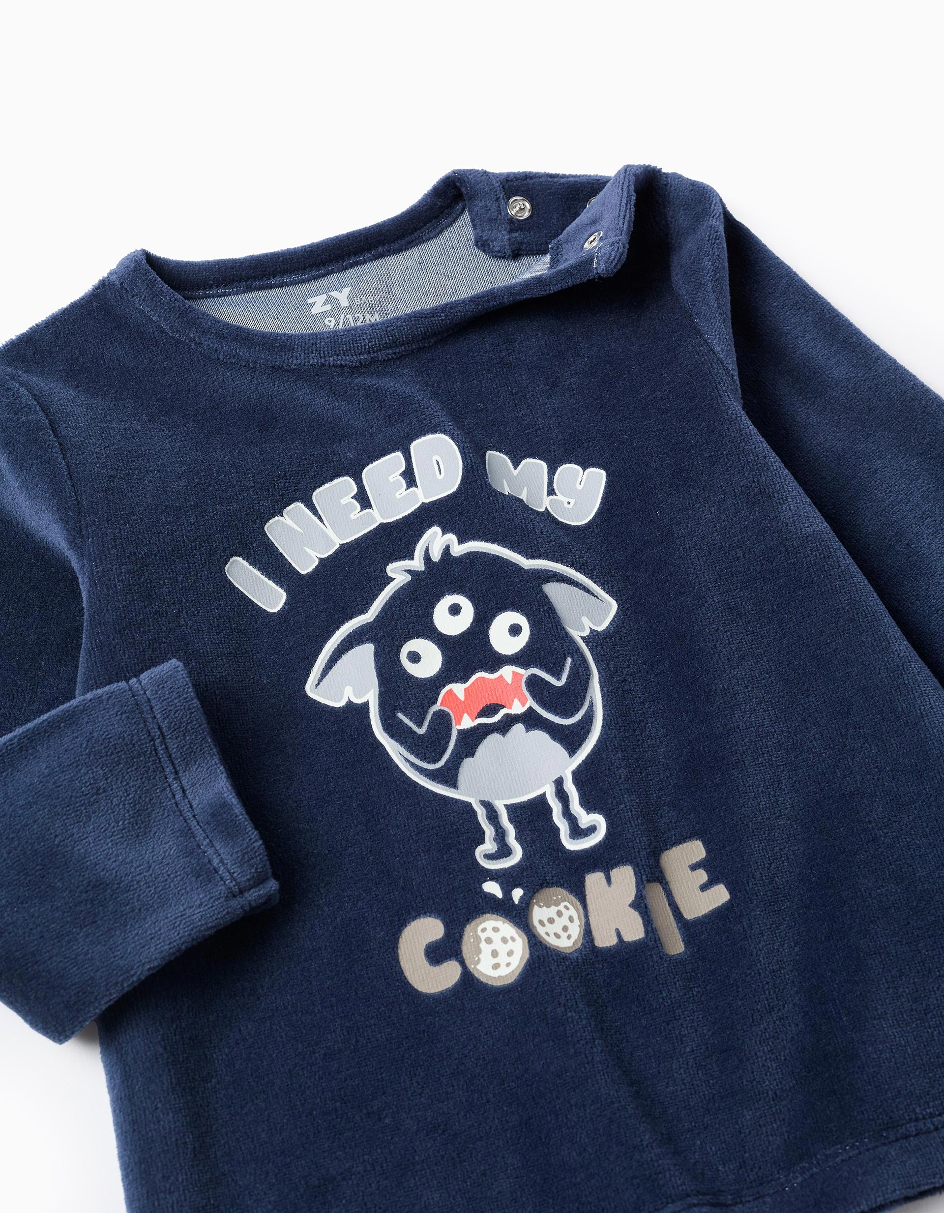 'Emotions' glow-in-the-dark velvet pyjama for baby boys, blue/grey