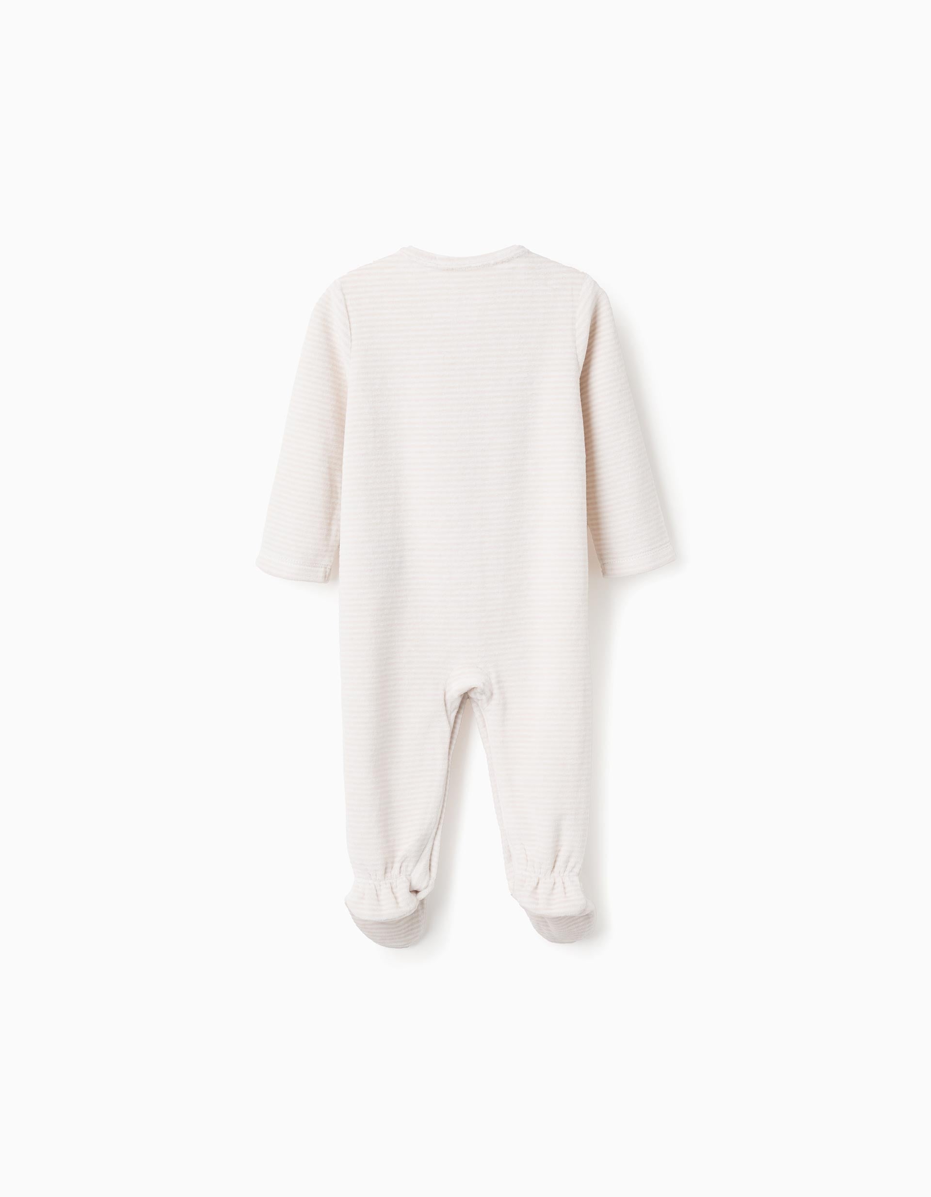 Pack 2 Grenouillères en Velours 'Smile' pour Nouveau-Né, Blanc/Beige