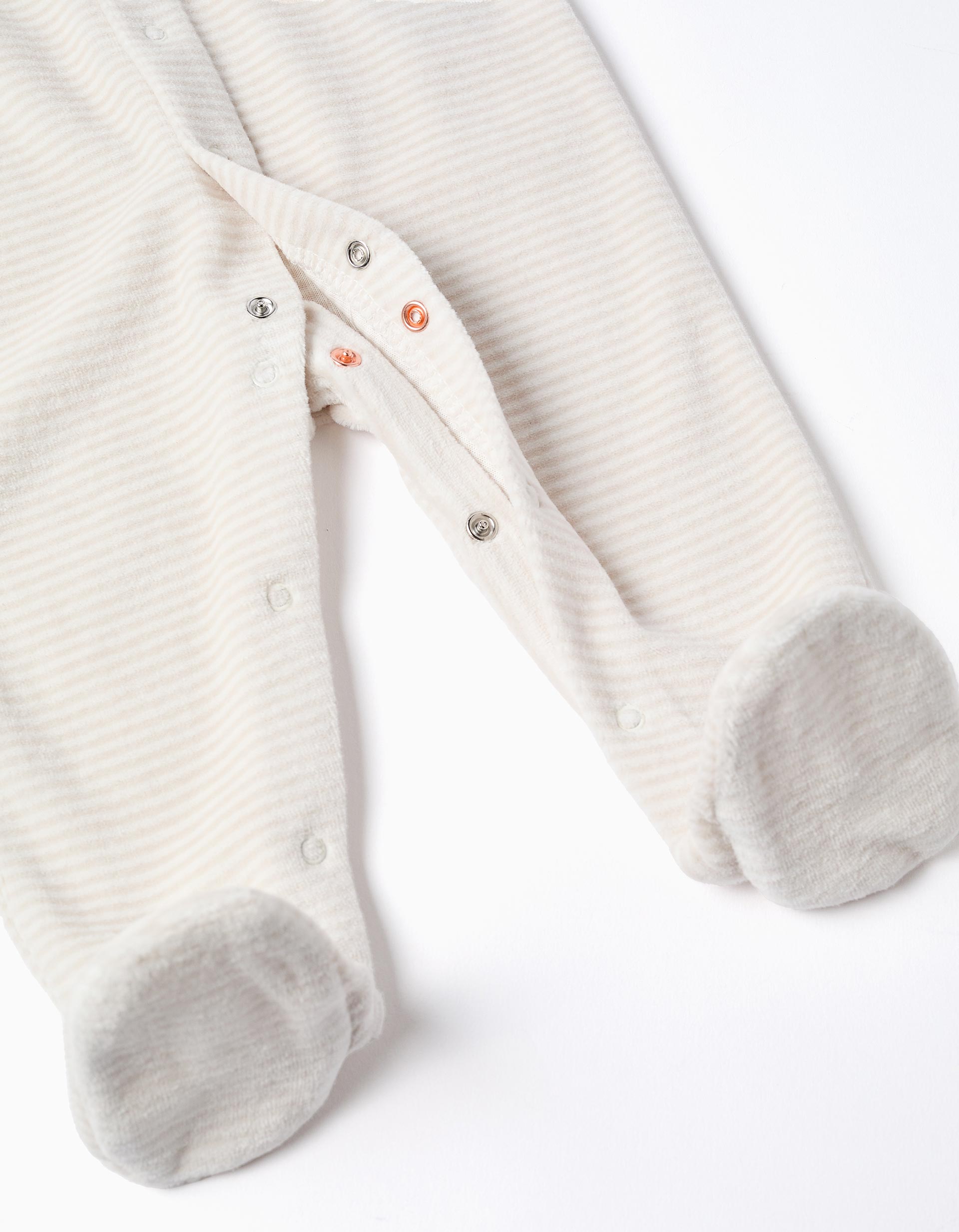 Pack 2 Grenouillères en Velours 'Smile' pour Nouveau-Né, Blanc/Beige