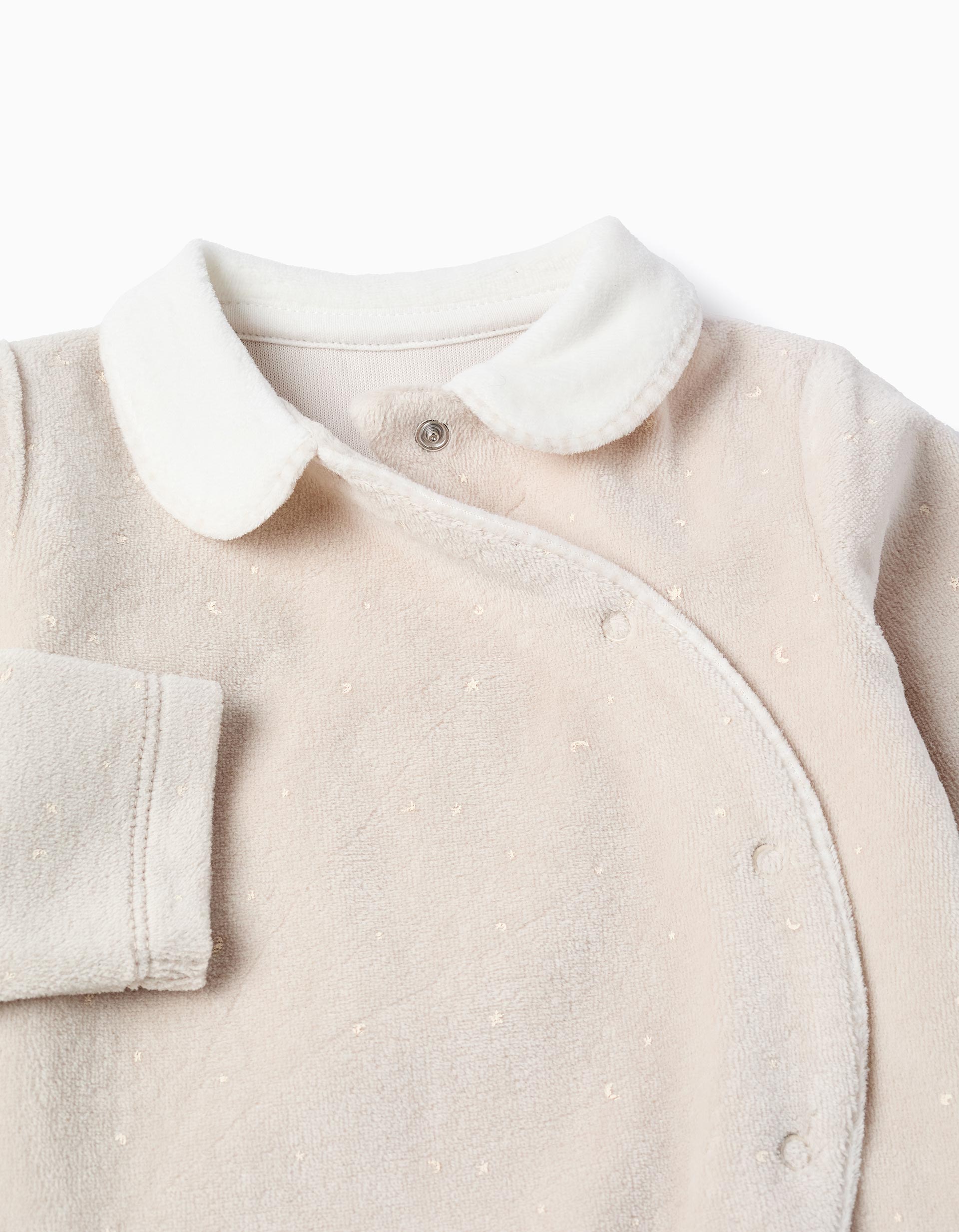 Grenouillère en Velours avec Col Claudine pour Nouveau-Né, Beige