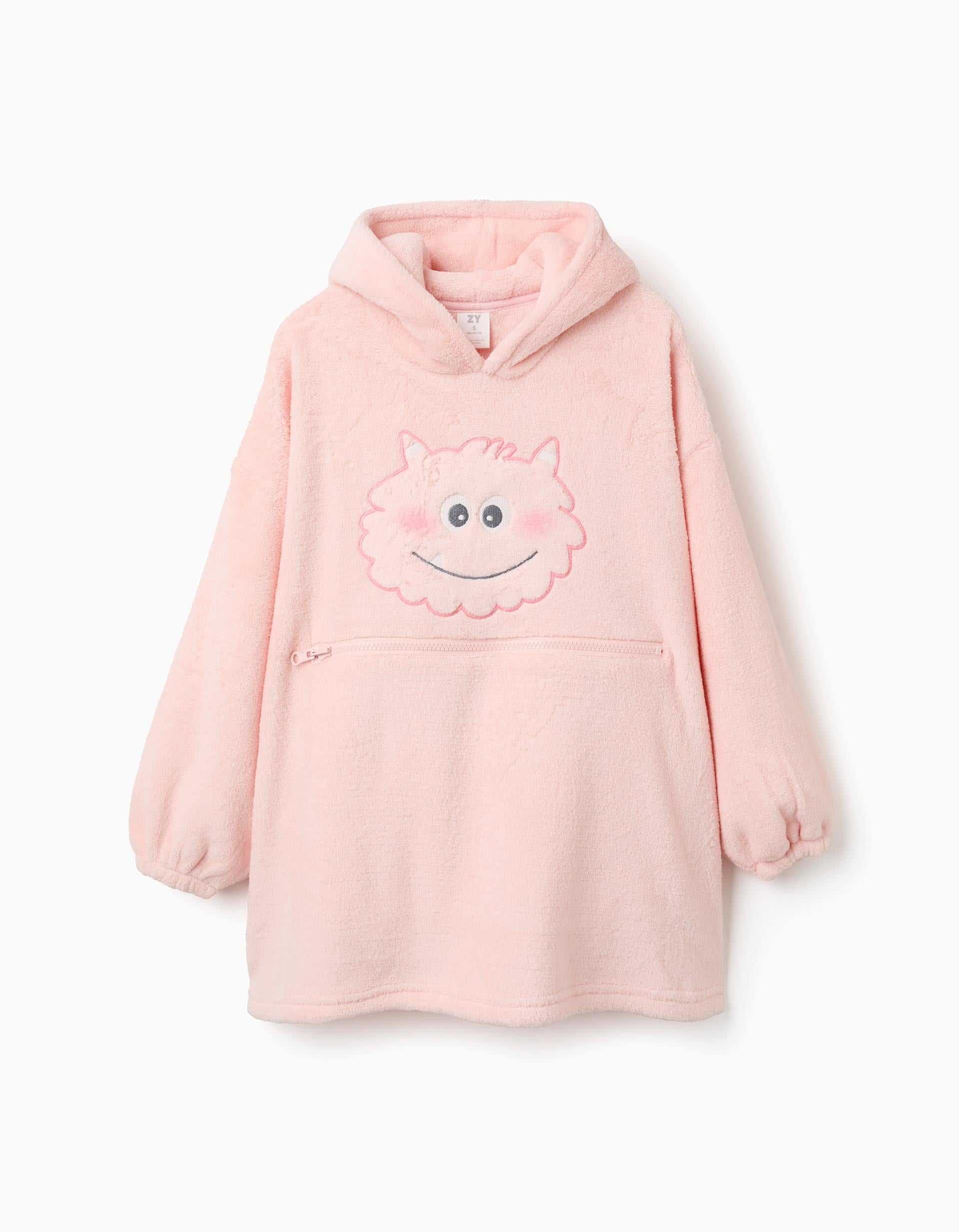 Convertible hoodie in coral fleece 'Monsters of Emotions' for girls, pink