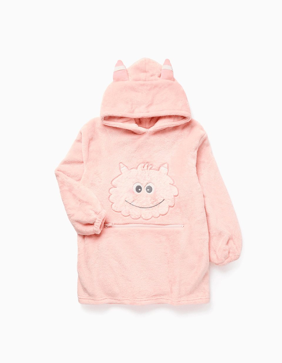 Convertible hoodie in coral fleece 'Monsters of Emotions' for girls, pink