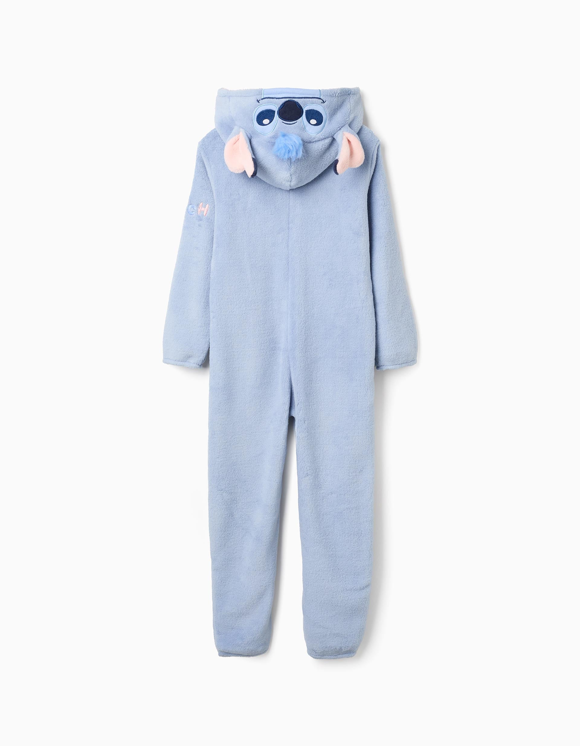 Coral fleece onesie with Stitch for babies and girls, light blue