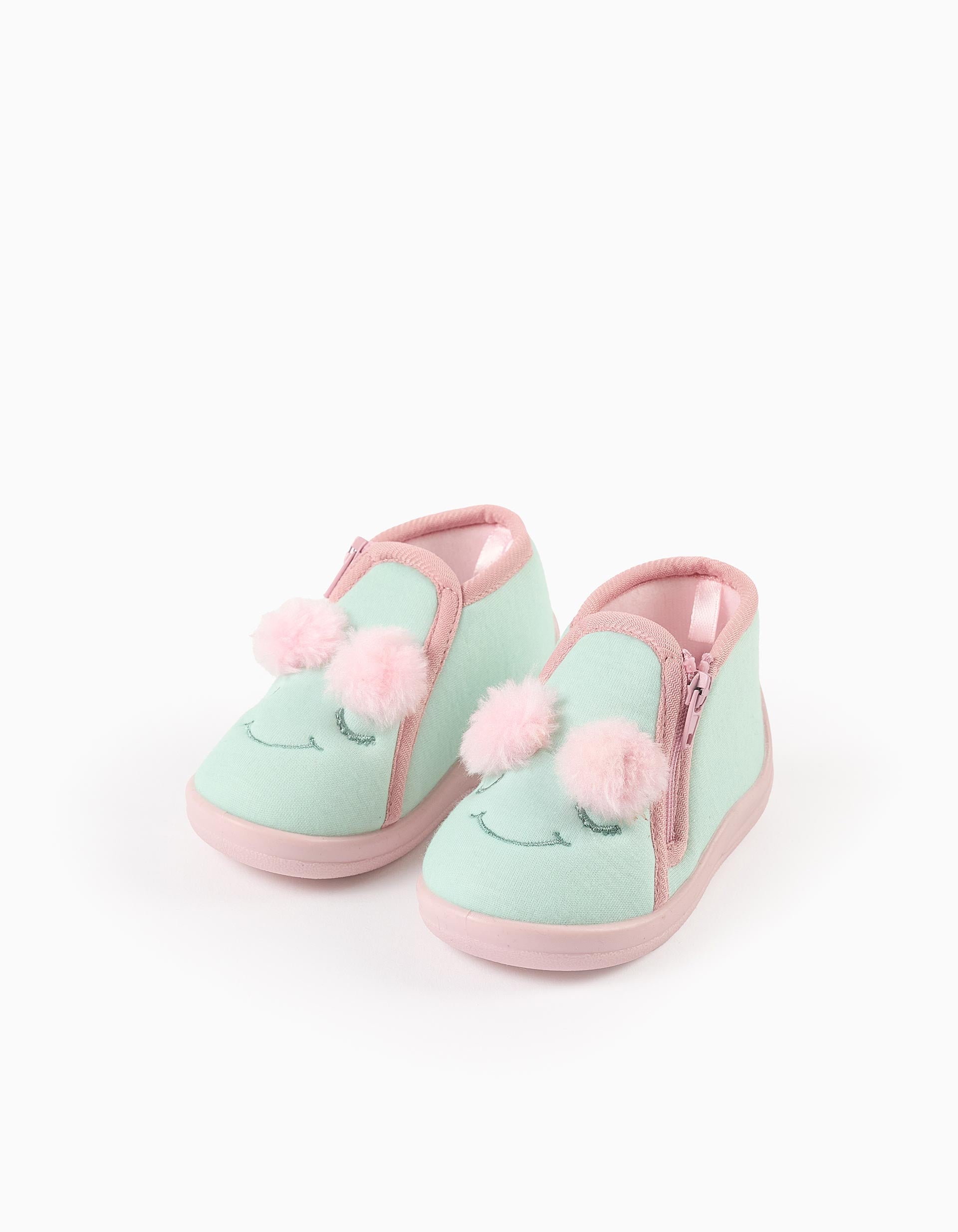 Pantoufles avec broderie Monstres d’Émotions pour bébé fille, vert/rose