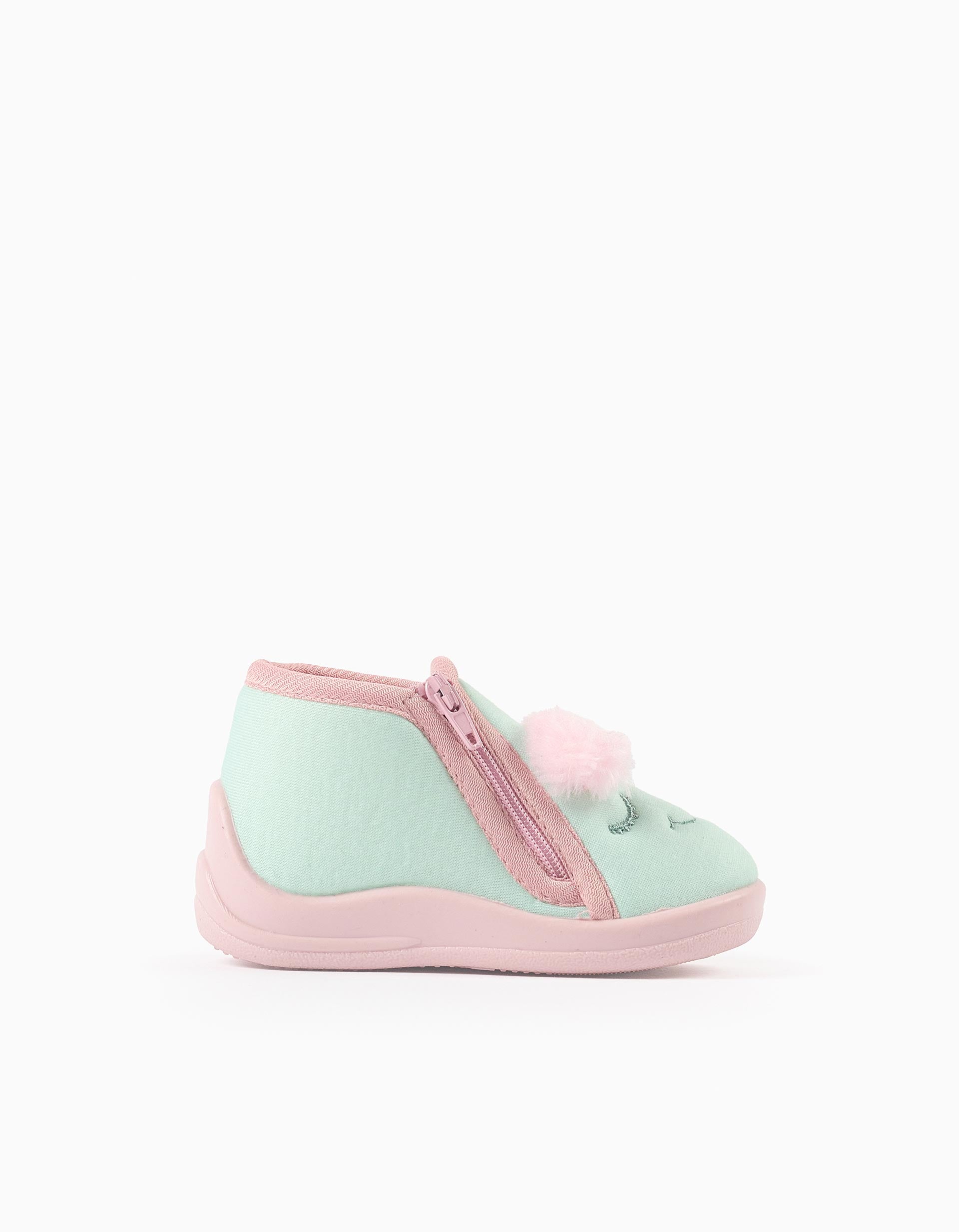 Pantoufles avec broderie Monstres d’Émotions pour bébé fille, vert/rose