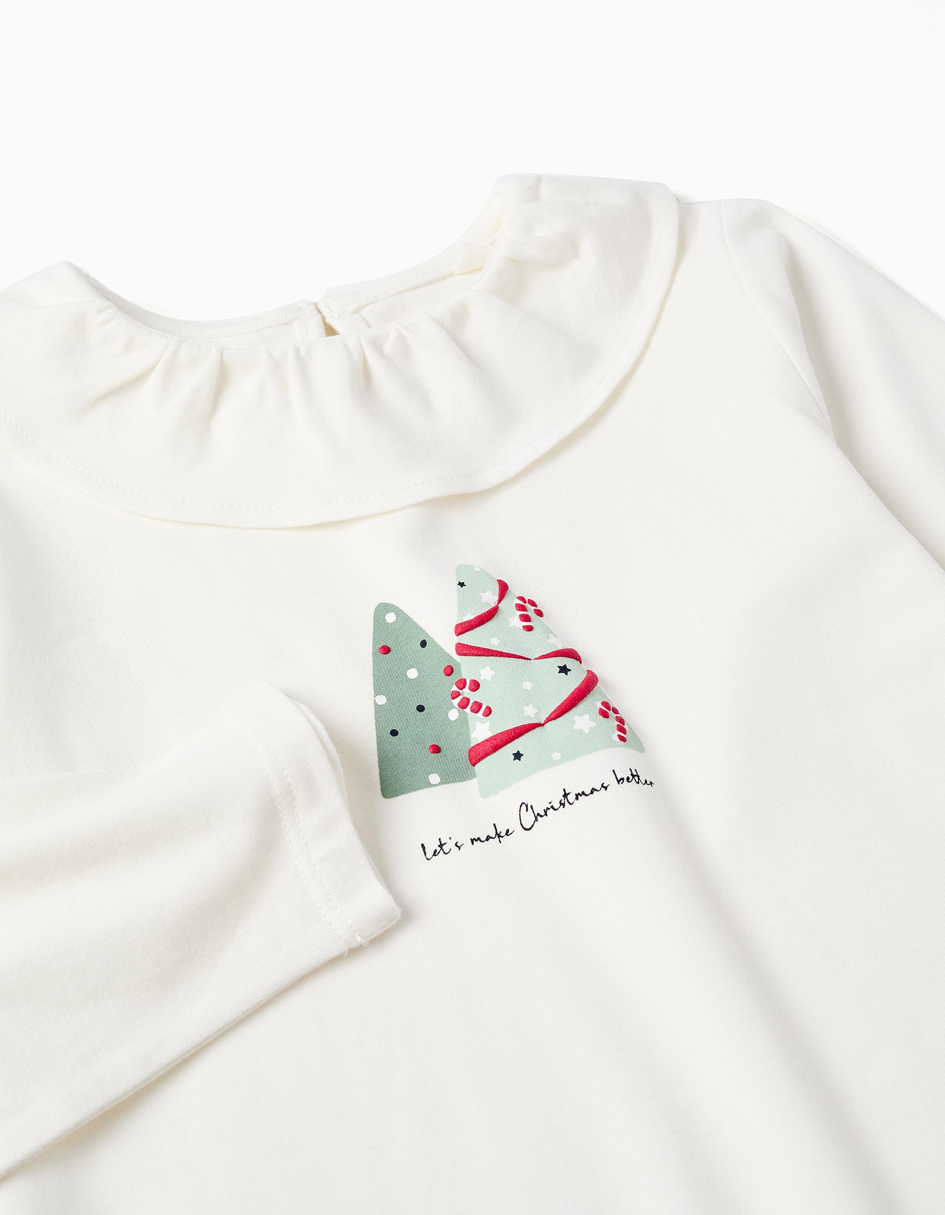 T-shirt com gola de folhos e estampado para menina, branco