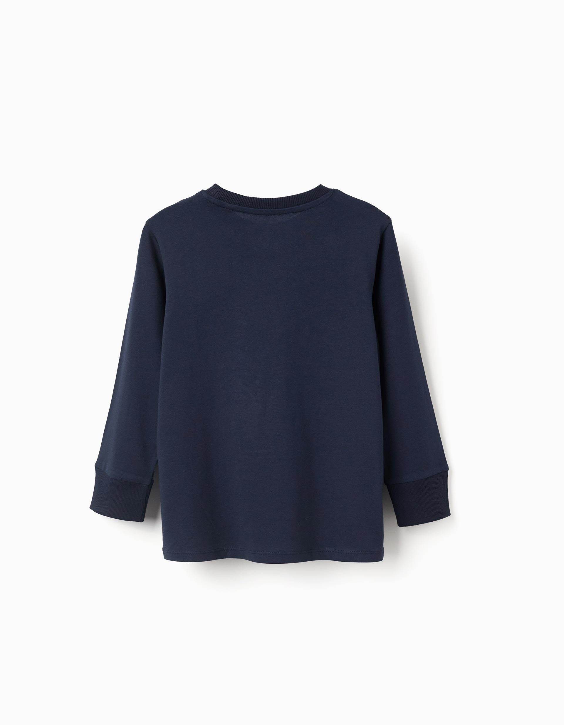 Long sleeve cotton T-shirt with Christmas print for boys, dark blue