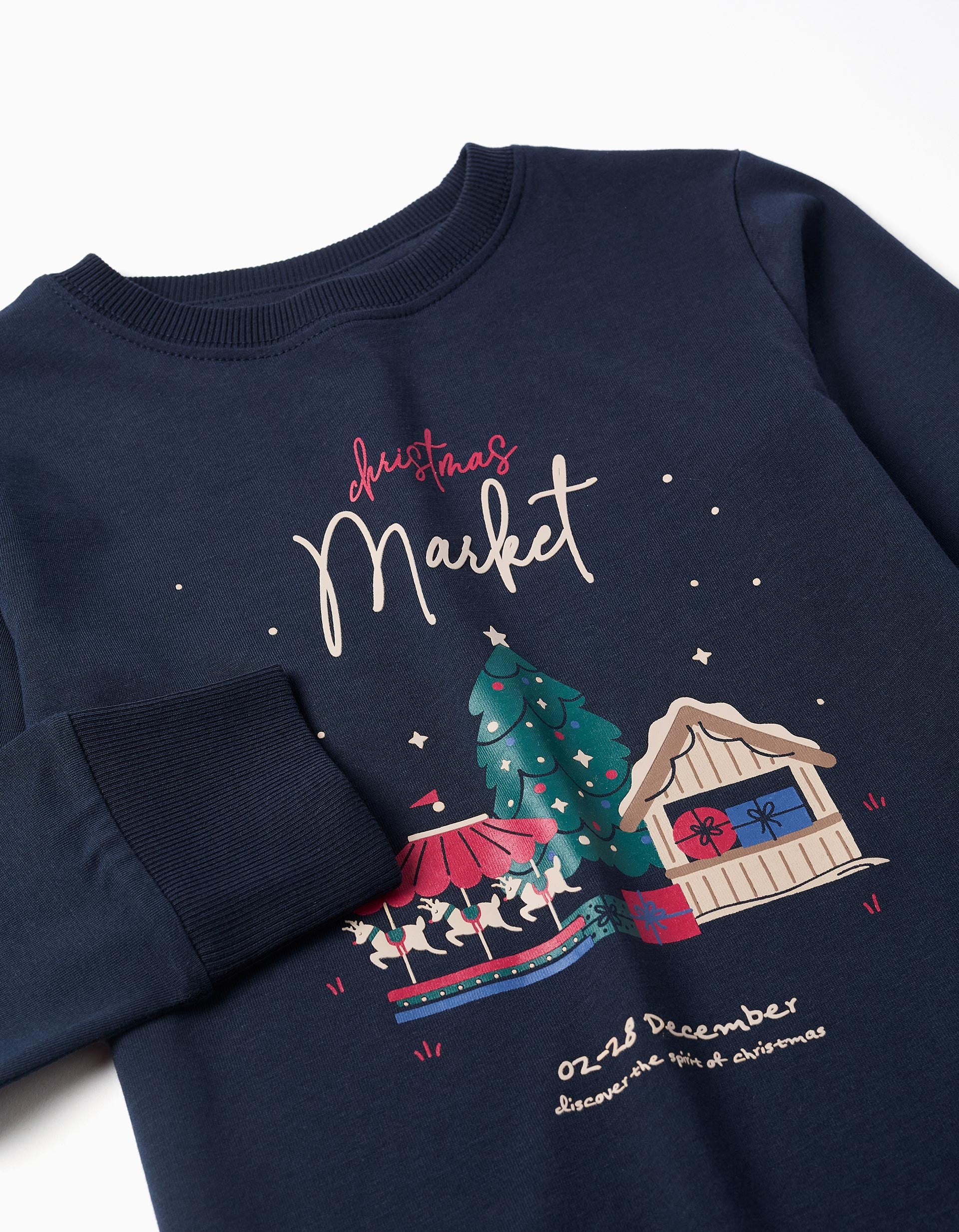 Long sleeve cotton T-shirt with Christmas print for boys, dark blue
