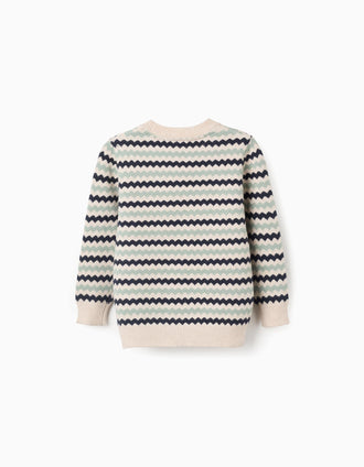 Camisola de malha com riscas em jacquard B&S para menino, bege/azul/verde