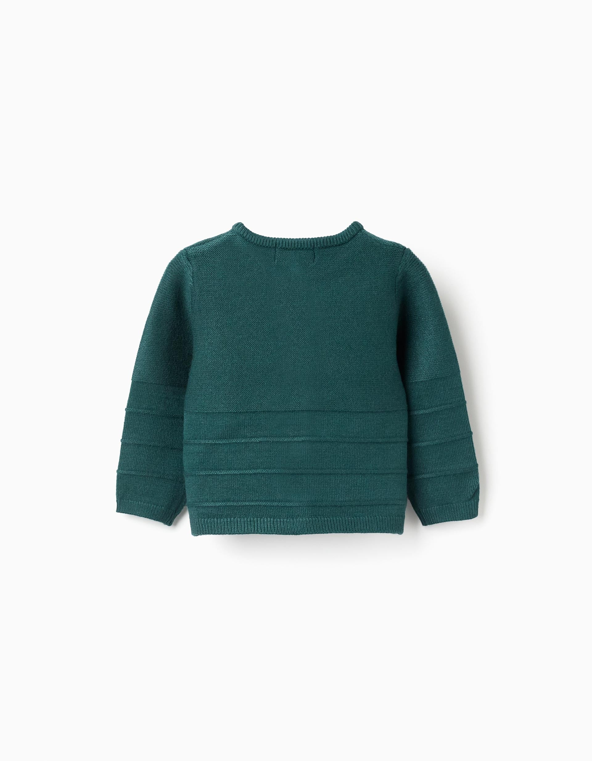Knitted jacket with embossed lines You&Me for newborn boys, dark green