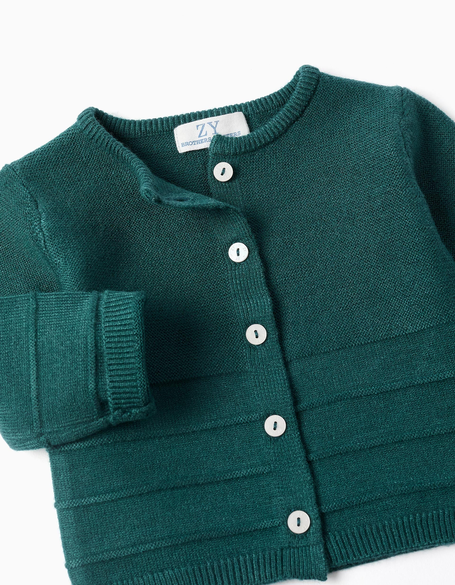Knitted jacket with embossed lines You&Me for newborn boys, dark green