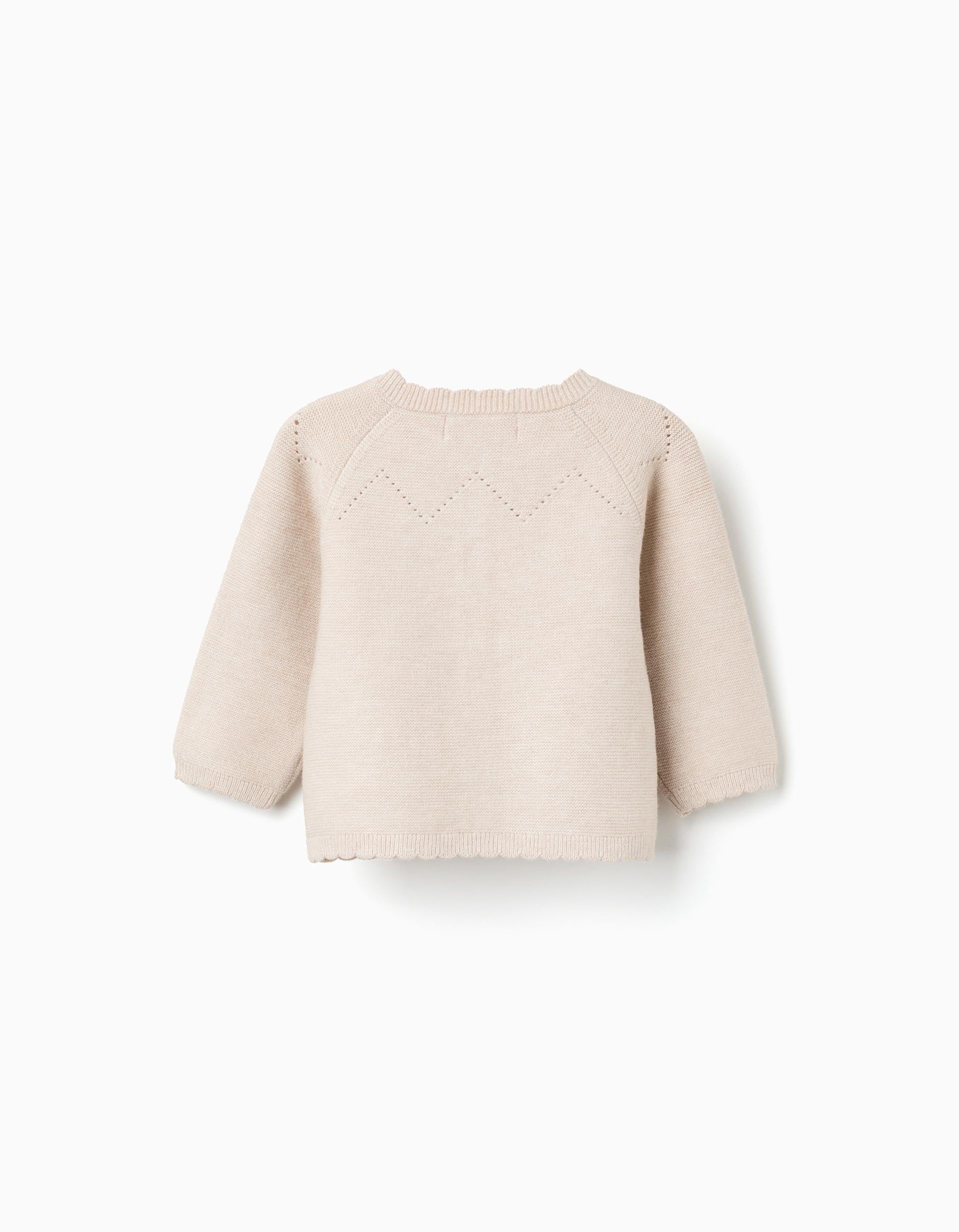 Knitted jacket with wavy ends You&Me for newborn girls, beige