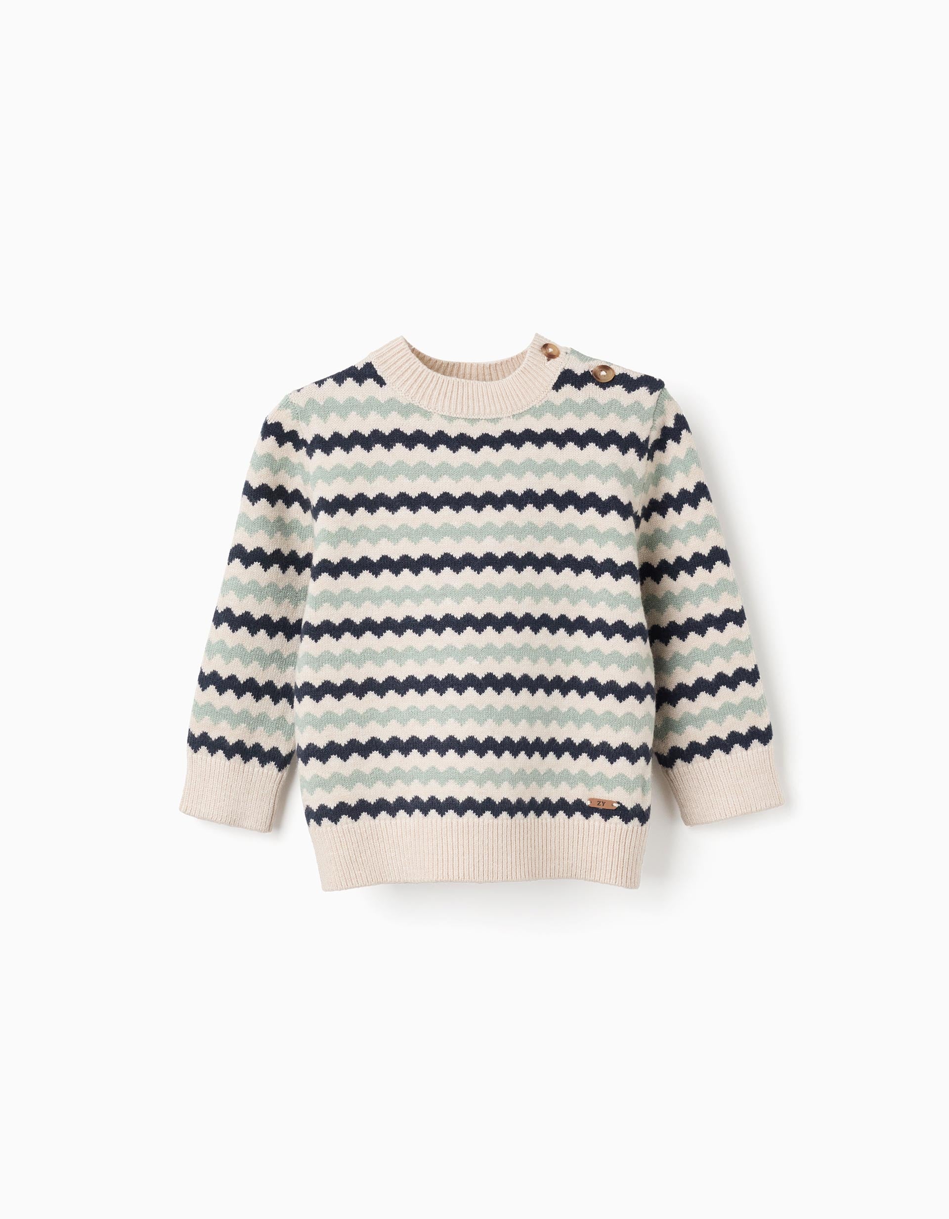 Knitted jumper with jacquard stripes B&S for baby boys, beige/blue/green