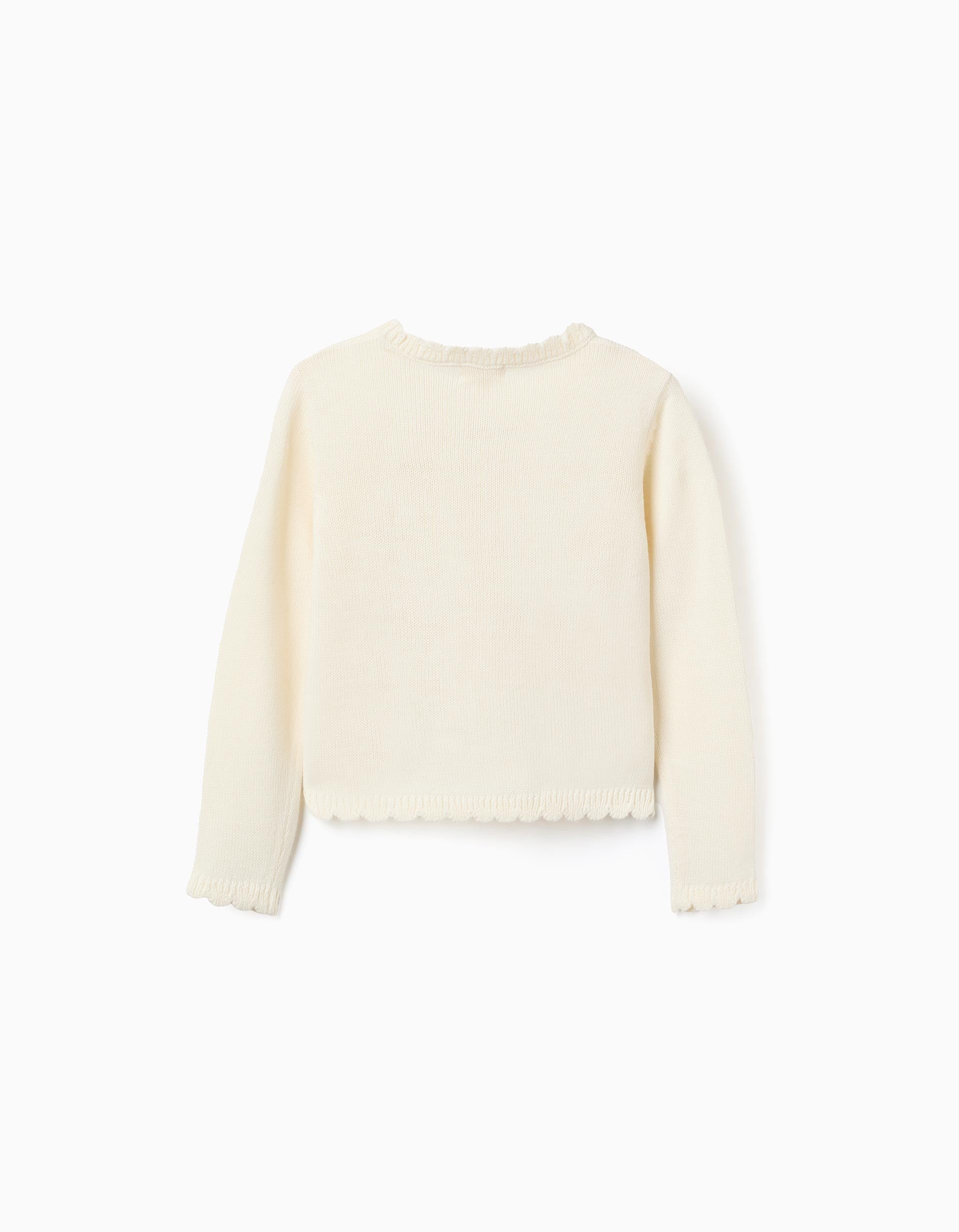 Knitted jumper with bow and sequins for girls, light beige