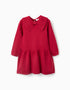 Vestido de malha com gola de laço para menina, vermelho