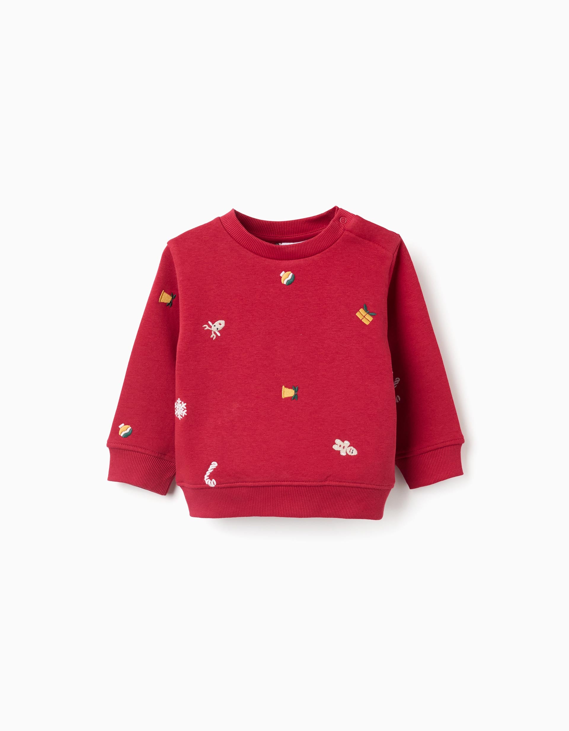 Sweat en coton peigné avec broderie de Noël pour bébé garçon, rouge