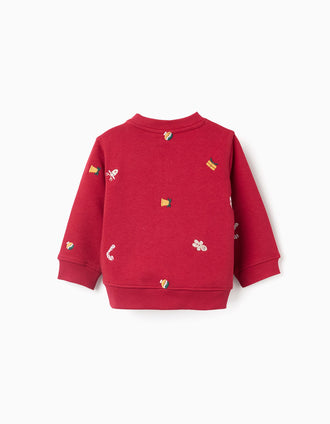 Brushed sweatshirt with Christmas embroidery for baby boys, red